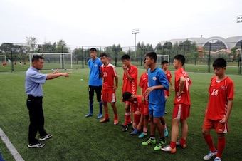 Coaching sessions at the Pyongyang International Football School