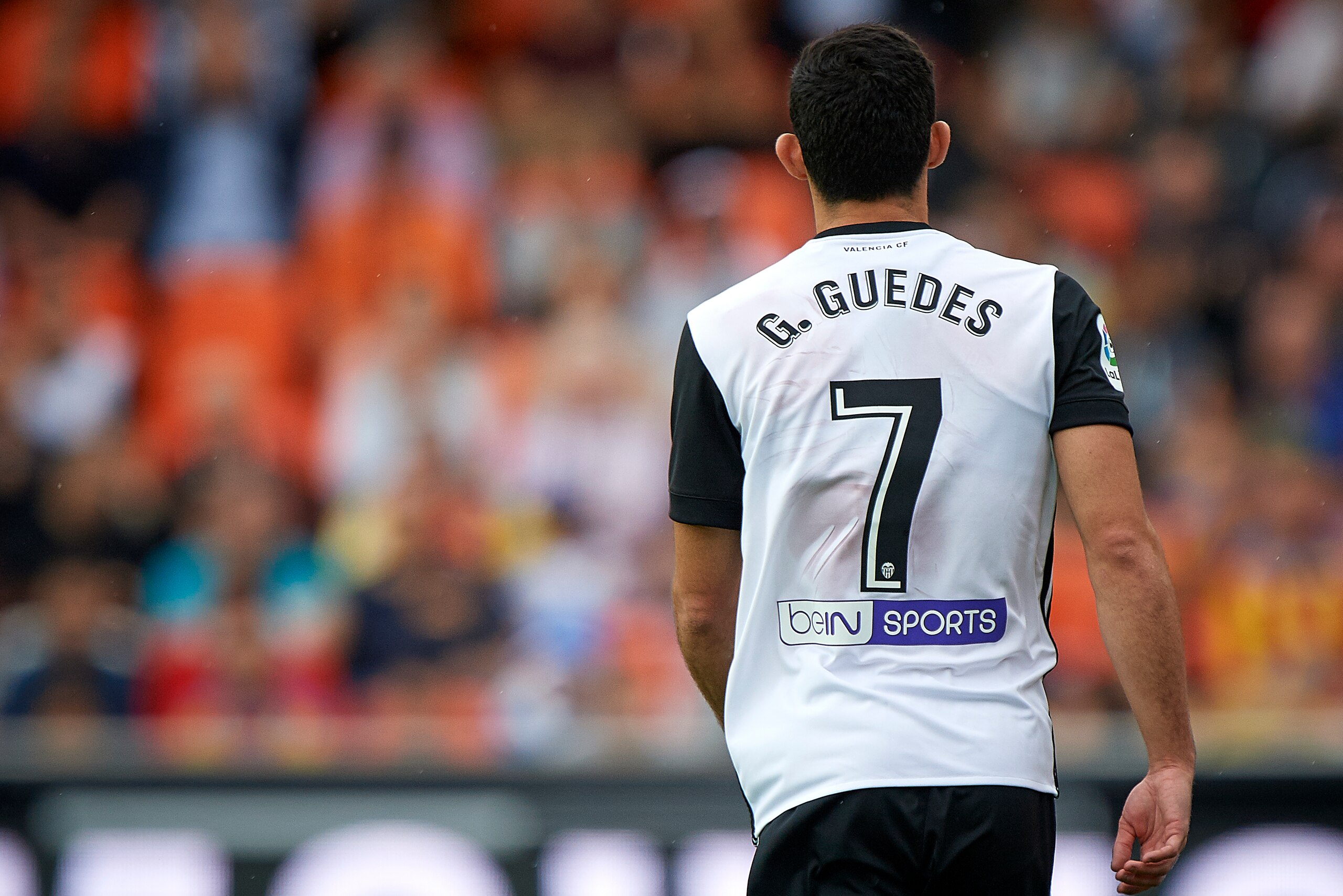 VALENCIA, SPAIN - NOVEMBER 04:  Goncalo Guedes of Valencia reacts during the La Liga match between Valencia and Leganes at  Mestalla Stadium on November 4, 2017 in Valencia, Spain.  (Photo by fotopress/Getty Images)