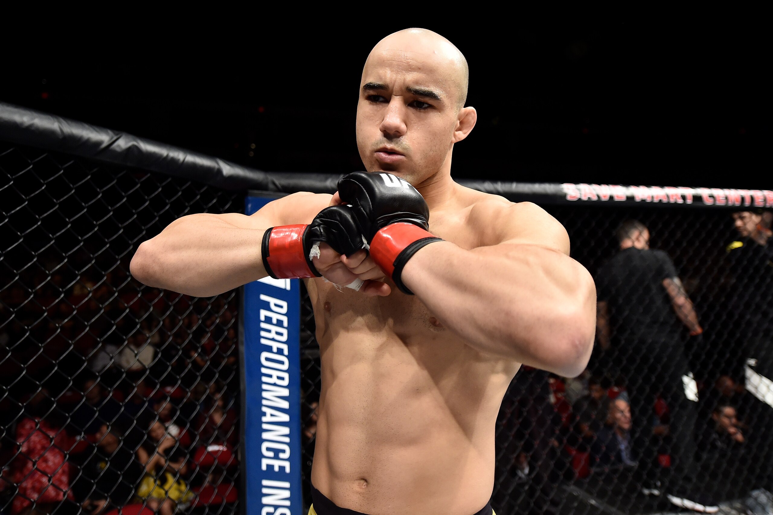 FRESNO, CA - DECEMBER 09: Marlon Moraes of Brazil enters the Octagon before facing Aljamain Sterling in their bantamweight bout during the UFC Fight Night event inside Save Mart Center on December 9, 2017 in Fresno, California. (Photo by Jeff Bottari/Zuf FRESNO, CA - DECEMBER 09: Marlon Moraes of Brazil enters the Octagon before facing Aljamain Sterling in their bantamweight bout during the UFC Fight Night event inside Save Mart Center on December 9, 2017 in Fresno, California. (Photo by Jeff Bottari/Zuf