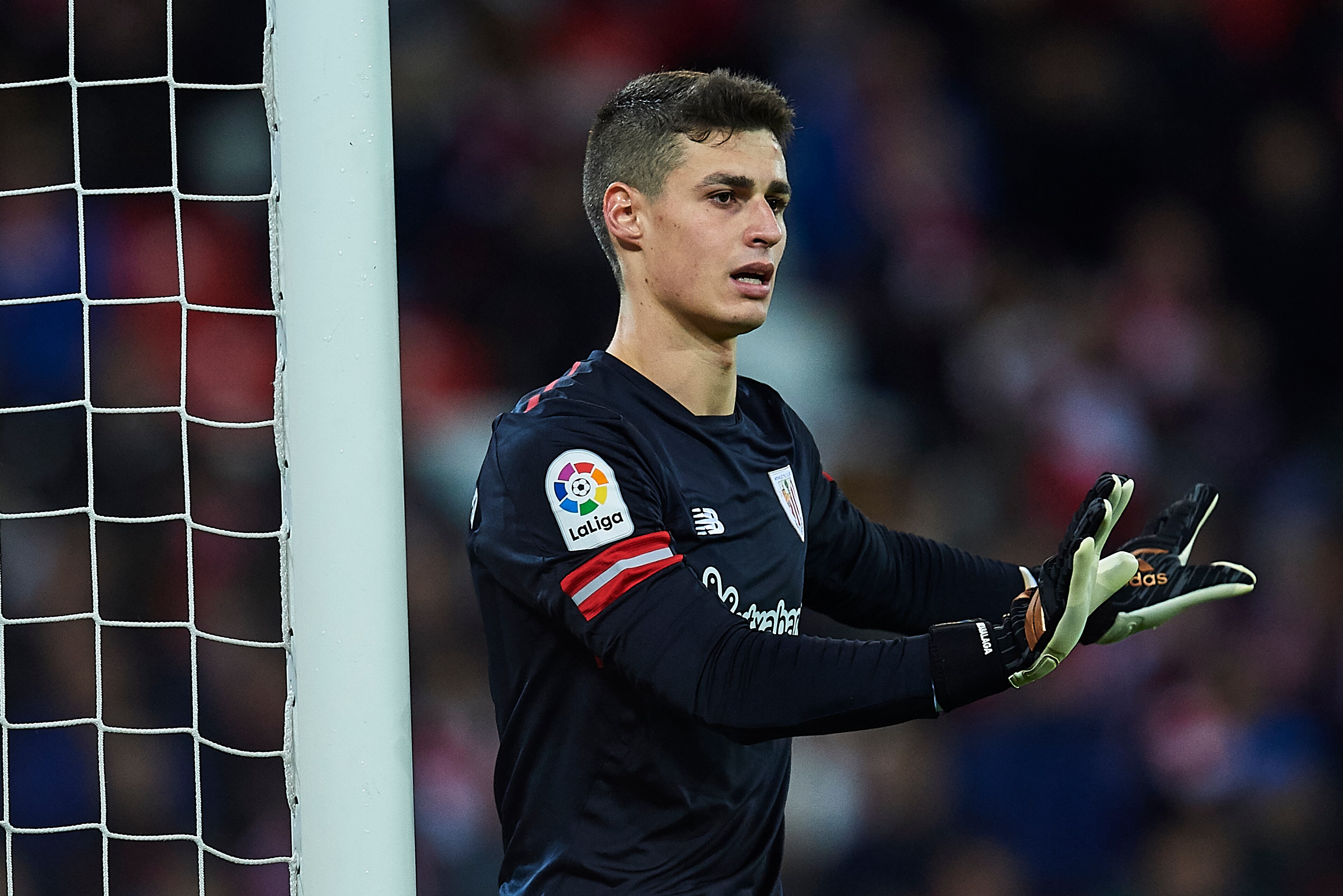 BILBAO, SPAIN - DECEMBER 02:  Kepa Arrizabalaga of Athletic Club reacts during the La Liga match between Athletic Club and Real Madrid at Estadio de San Mames on December 2, 2017 in Bilbao, Spain.  (Photo by Juan Manuel Serrano Arce/Getty Images)