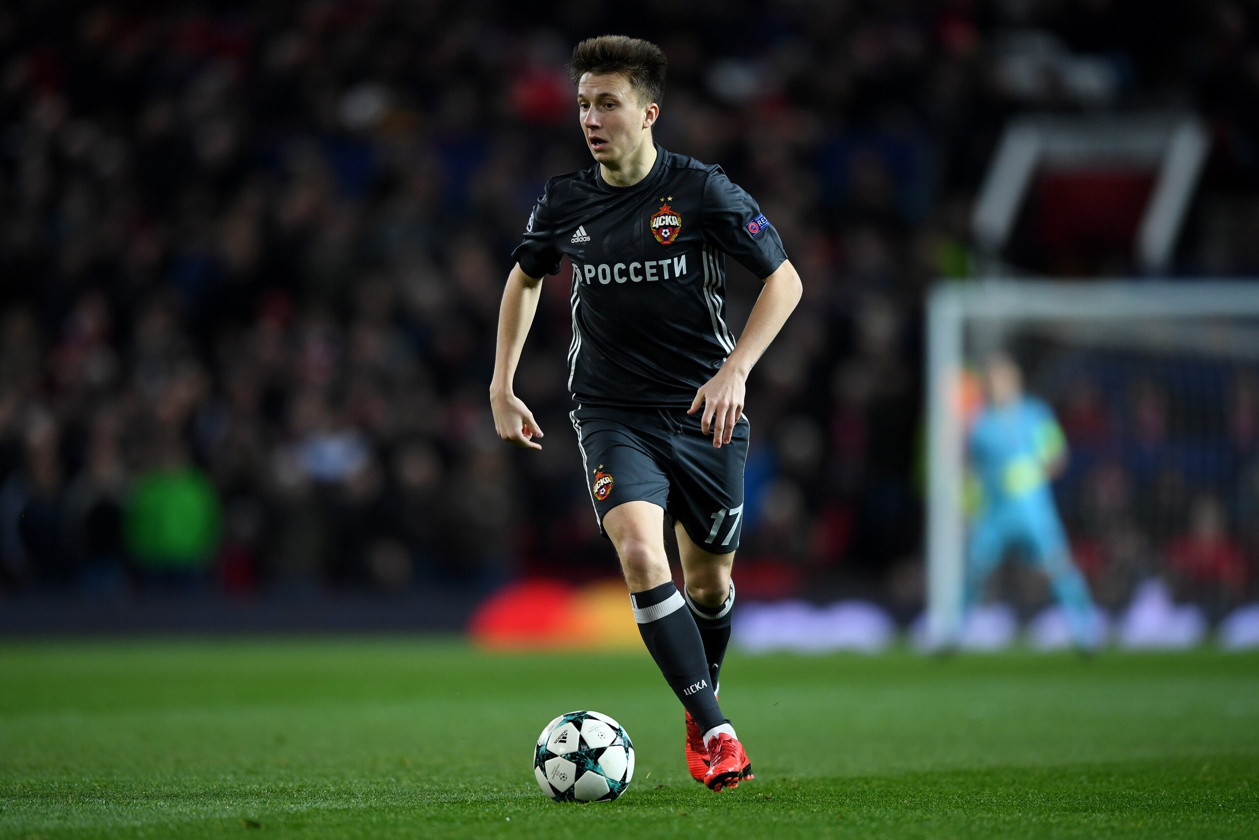 MANCHESTER, ENGLAND - DECEMBER 05: Aleksandr Golovin of CSKA Moskva during the UEFA Champions League group A match between Manchester United and CSKA Moskva at Old Trafford on December 5, 2017 in Manchester, United Kingdom. (Photo by Gareth Copley/Getty MANCHESTER, ENGLAND - DECEMBER 05: Aleksandr Golovin of CSKA Moskva during the UEFA Champions League group A match between Manchester United and CSKA Moskva at Old Trafford on December 5, 2017 in Manchester, United Kingdom. (Photo by Gareth Copley/Getty