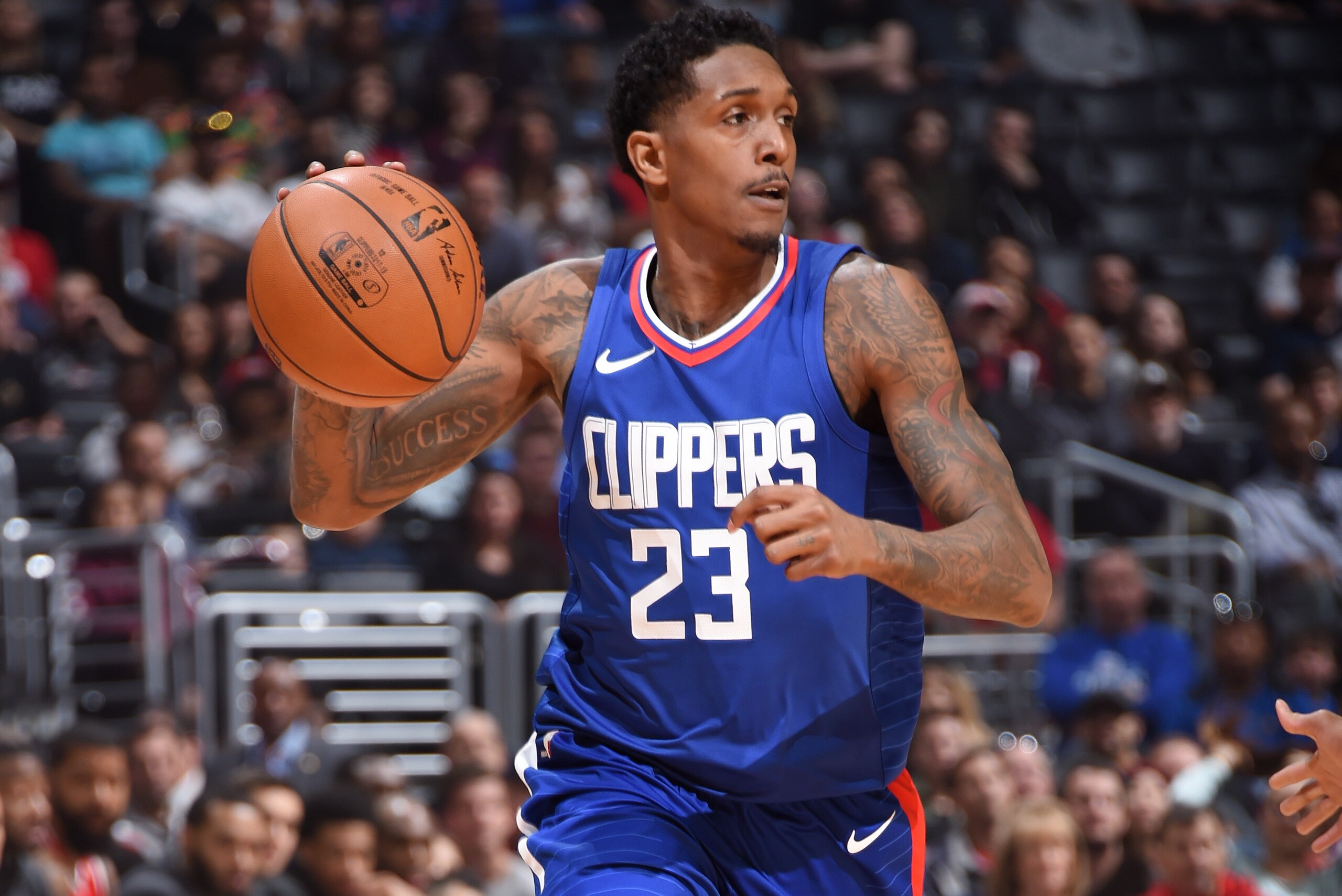 LOS ANGELES, CA - DECEMBER 9: Lou Williams #23 of the LA Clippers handles the ball during the game against the Washington Wizards on December 9, 2017 at STAPLES Center in Los Angeles, California. NOTE TO USER: User expressly acknowledges and agrees that, 