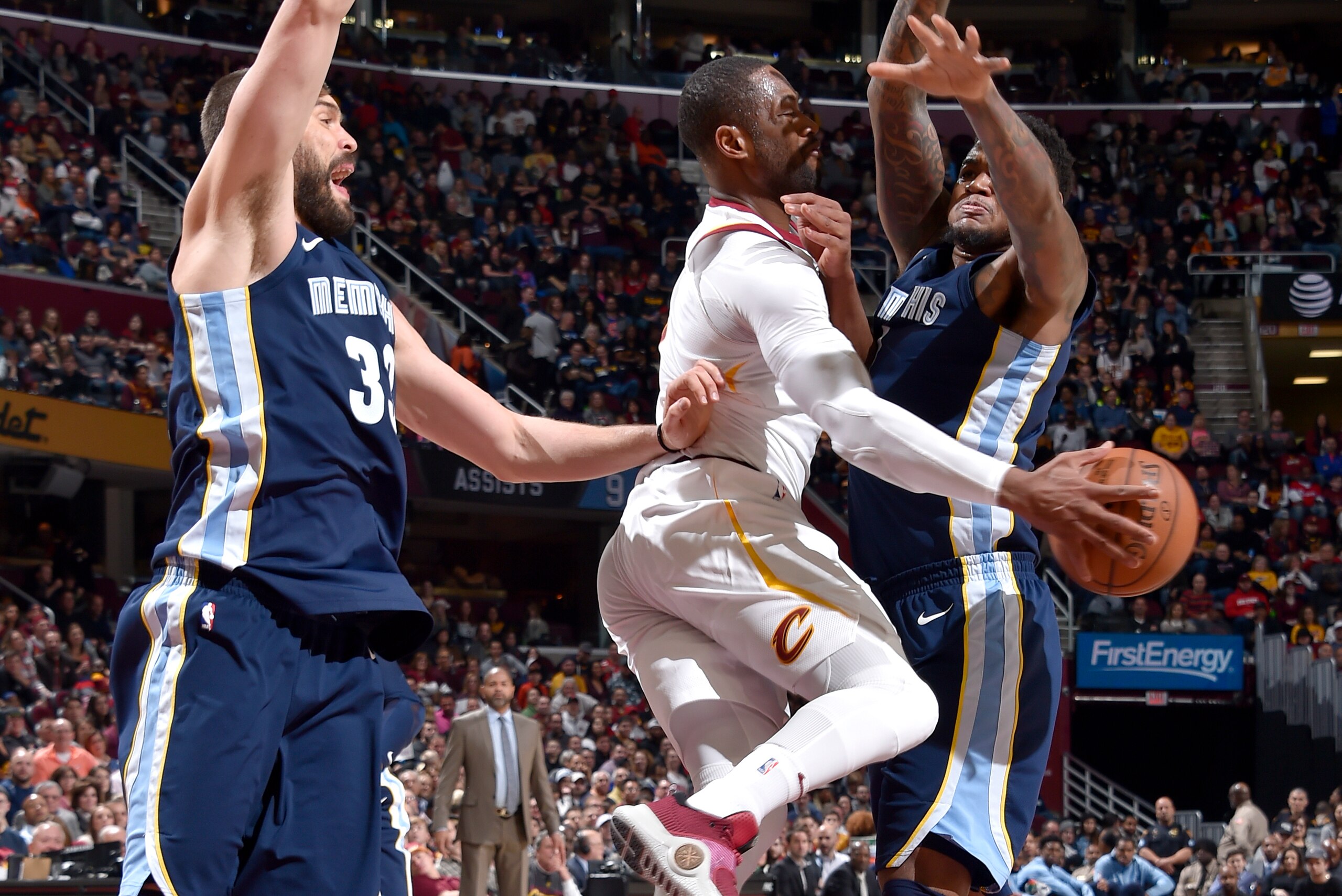 CLEVELAND, OH - DECEMBER 2:  Dwyane Wade #9 of the Cleveland Cavaliers passes the ball against the Memphis Grizzlies on December 2, 2017 at Quicken Loans Arena in Cleveland, Ohio. NOTE TO USER: User expressly acknowledges and agrees that, by downloading a