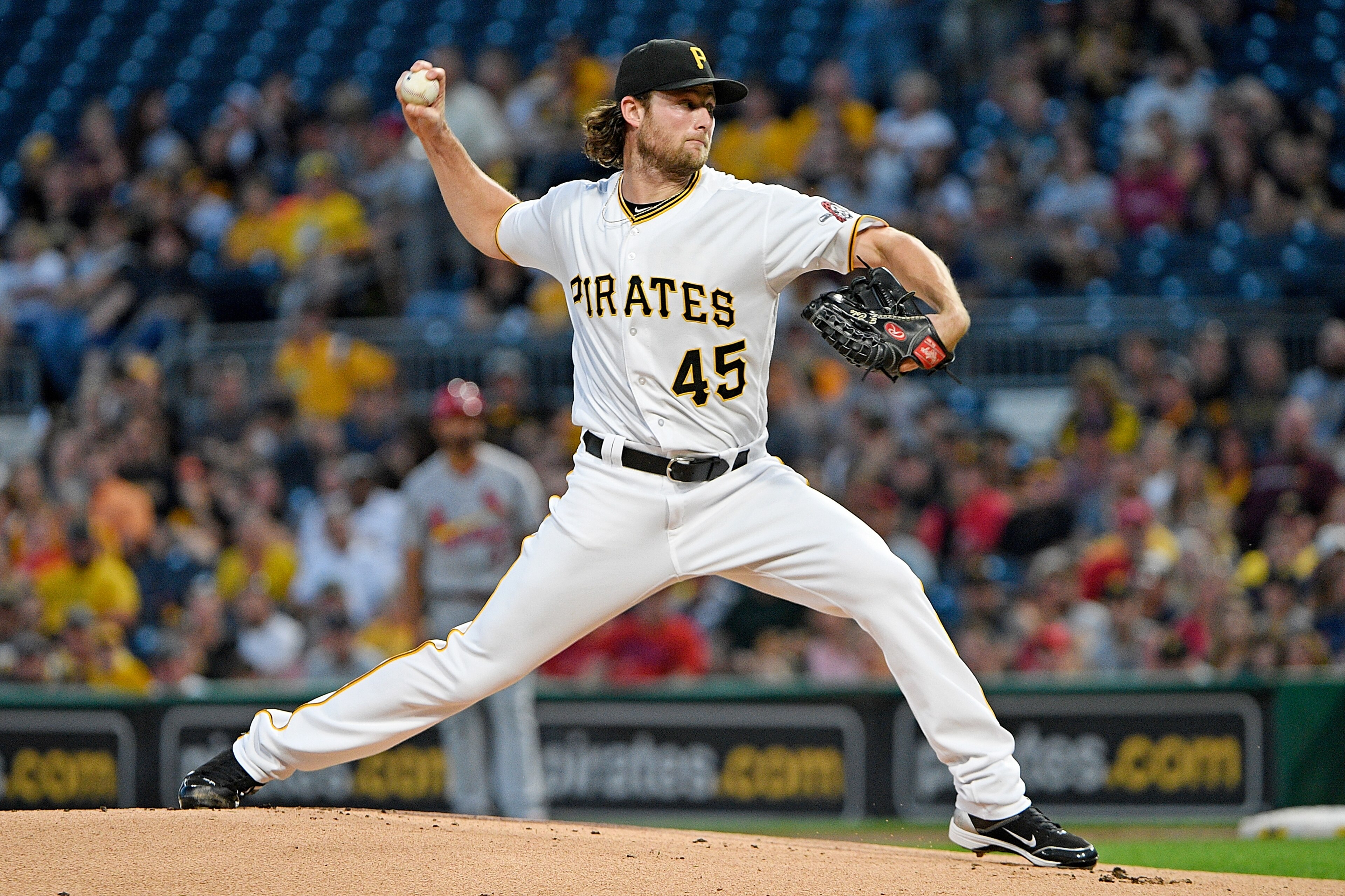 PITTSBURGH, PA - SEPTEMBER 23: Gerrit Cole #45 of the Pittsburgh Pirates delivers a pitch in the first inning during the game against the St. Louis Cardinals at PNC Park on September 23, 2017 in Pittsburgh, Pennsylvania. (Photo by Justin Berl/Getty Image PITTSBURGH, PA - SEPTEMBER 23: Gerrit Cole #45 of the Pittsburgh Pirates delivers a pitch in the first inning during the game against the St. Louis Cardinals at PNC Park on September 23, 2017 in Pittsburgh, Pennsylvania. (Photo by Justin Berl/Getty Image