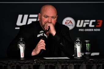 NEW YORK, NY - NOVEMBER 04:  UFC President Dana White speaks to the media during the UFC 217 post fight press conference event inside Madison Square Garden on November 4, 2017 in New York City. (Photo by Jeff Bottari/Zuffa LLC/Zuffa LLC via Getty Images)