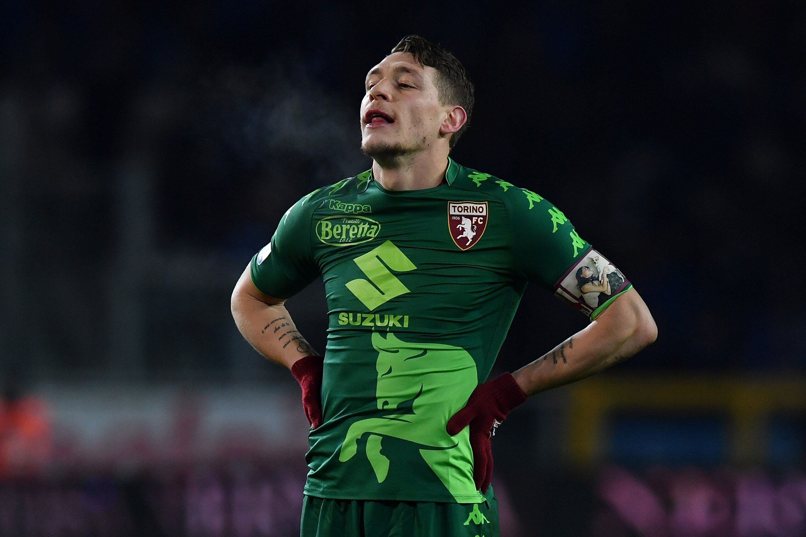 TURIN, ITALY - DECEMBER 02:  Andrea Belotti of Torino FC looks on during the Serie A match between Torino FC and Atalanta BC at Stadio Olimpico di Torino on December 2, 2017 in Turin, Italy.  (Photo by Valerio Pennicino/Getty Images)