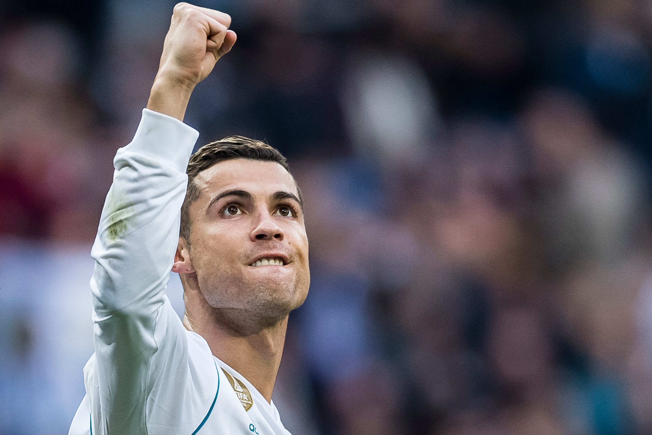 MADRID, SPAIN - DECEMBER 09: Cristiano Ronaldo of Real Madrid celebrates after scoring a penalty during the La Liga 2017-18 match between Real Madrid and Sevilla FC at Santiago Bernabeu Stadium on 09 December 2017 in Madrid, Spain. (Photo by Power Sport I