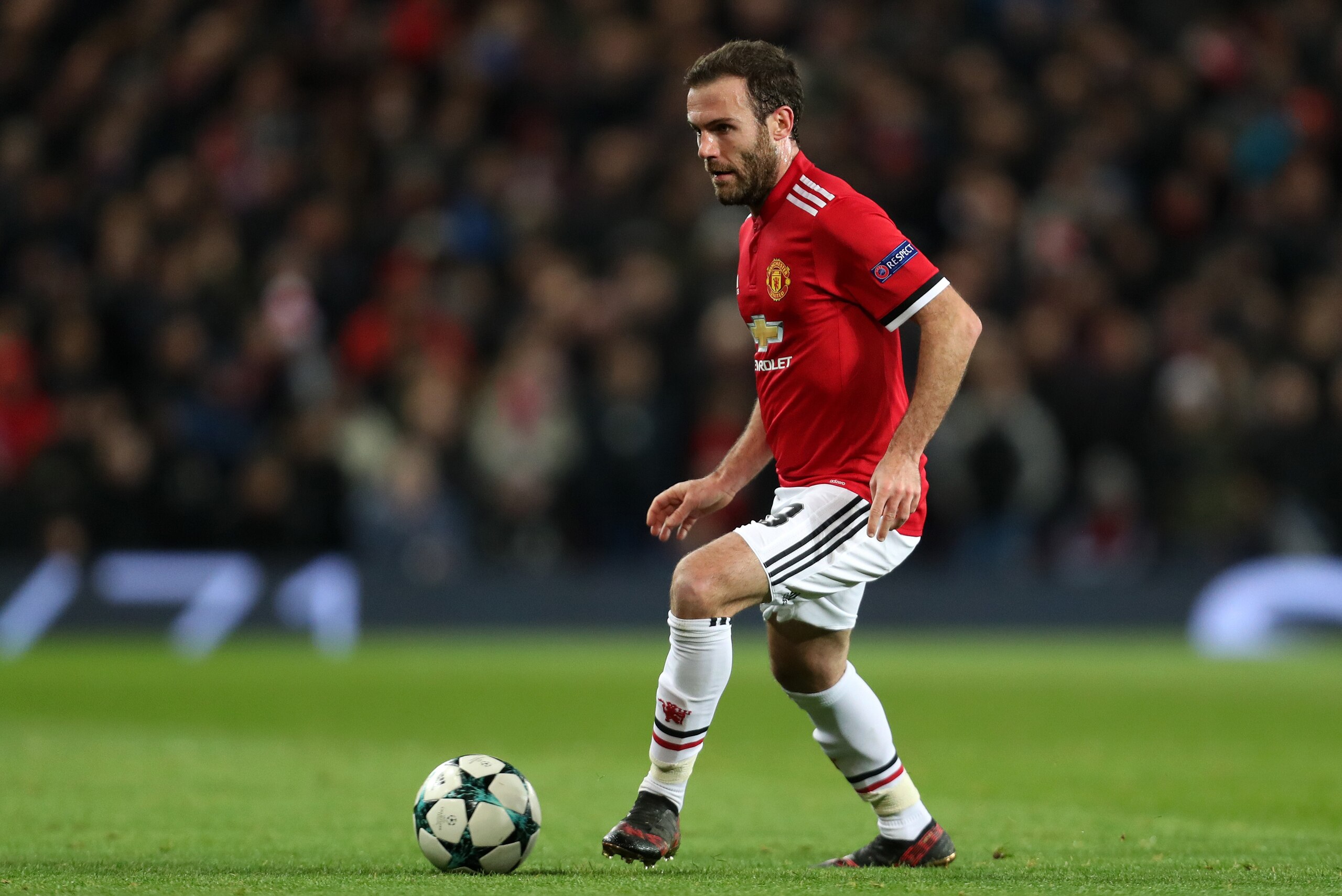 MANCHESTER, ENGLAND - DECEMBER 05: Juan Mata of Manchester United during the UEFA Champions League group A match between Manchester United and CSKA Moskva at Old Trafford on December 5, 2017 in Manchester, United Kingdom. (Photo by James Baylis - AMA/Gett
