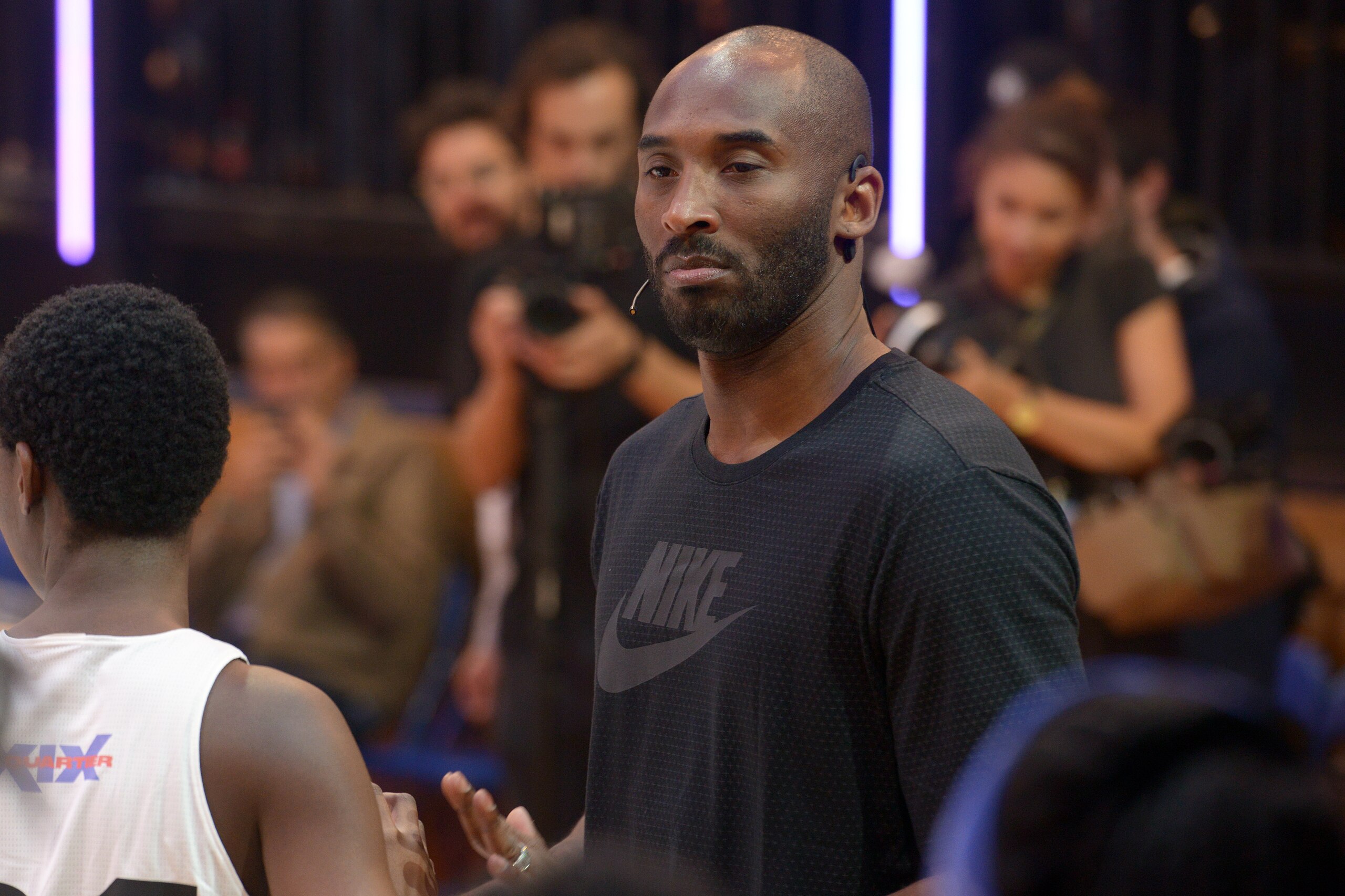 PARIS, FRANCE - OCTOBER 21: Kobe Bryant supervised a training session for INSEP residents and a selection of the best players from the Paris region on October 21, 2017 in Paris, France. 'Le Quartier', a completely renovated Parisian gymnasium dedicated t PARIS, FRANCE - OCTOBER 21: Kobe Bryant supervised a training session for INSEP residents and a selection of the best players from the Paris region on October 21, 2017 in Paris, France. 'Le Quartier', a completely renovated Parisian gymnasium dedicated t