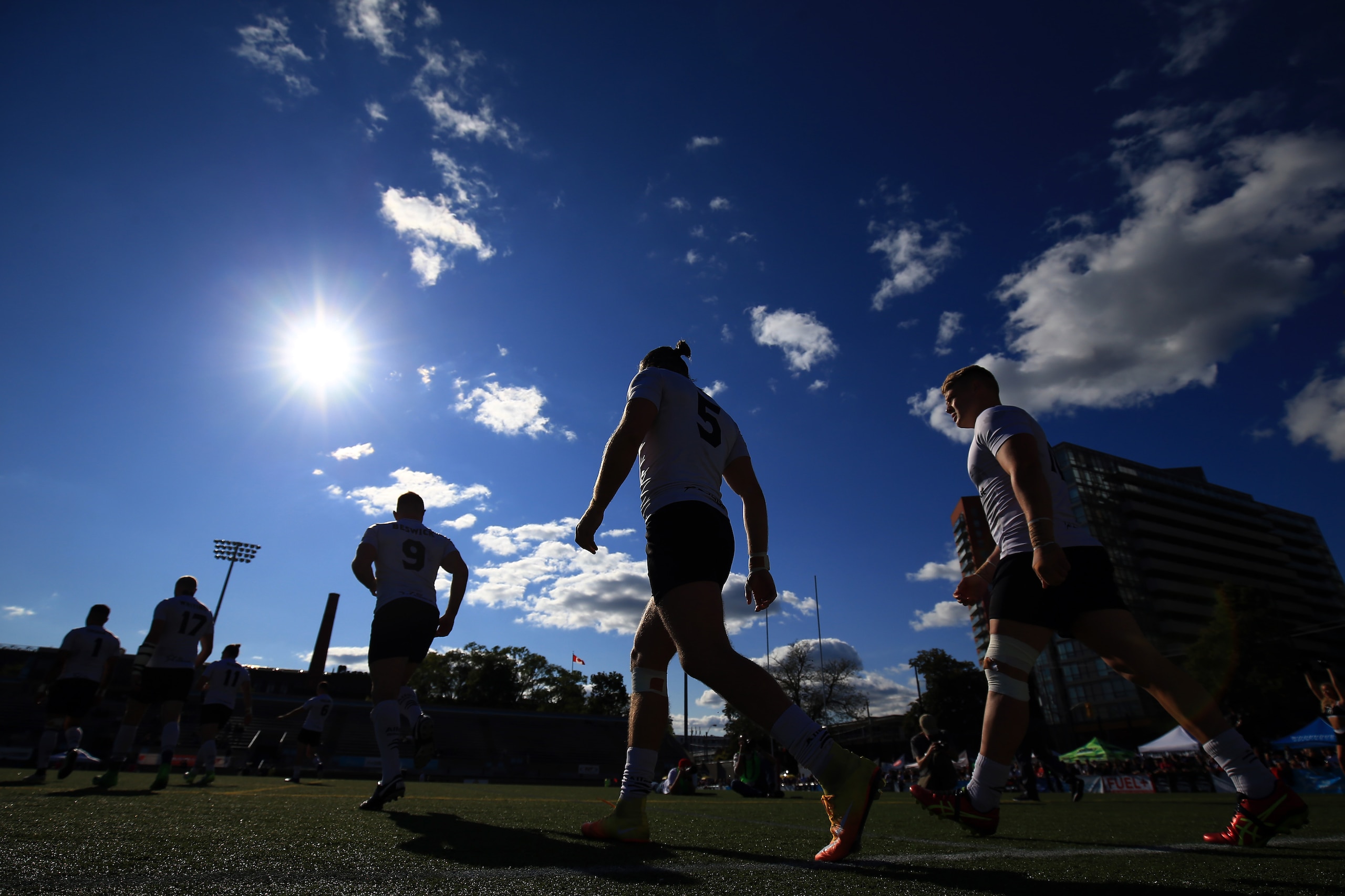 TORONTO, ON - SEPTEMBER 09: Liam Kay #5 and Jack Bussey #13 of Toronto Wolfpack take to the field prior to a Kingstone Press League 1 Super 8s match against Barrow Raiders at Lamport Stadium on September 9, 2017 in Toronto, Canada. (Photo by Vaughn Ridl TORONTO, ON - SEPTEMBER 09: Liam Kay #5 and Jack Bussey #13 of Toronto Wolfpack take to the field prior to a Kingstone Press League 1 Super 8s match against Barrow Raiders at Lamport Stadium on September 9, 2017 in Toronto, Canada. (Photo by Vaughn Ridl