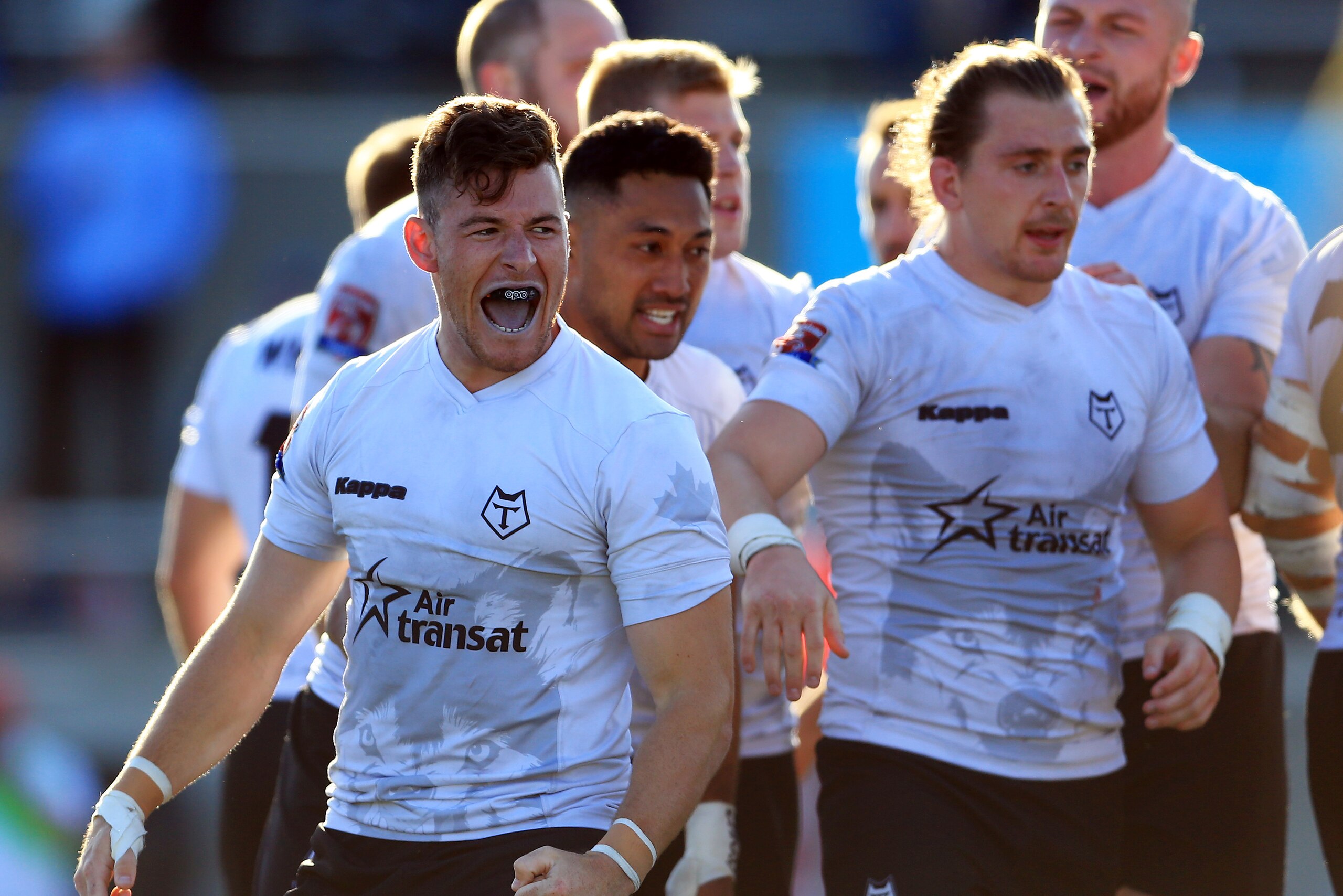 TORONTO, ON - SEPTEMBER 09: Blake Wallace #6 of Toronto Wolfpack celebrates a try during a Kingstone Press League 1 Super 8s match against Barrow Raiders at Lamport Stadium on September 9, 2017 in Toronto, Canada. (Photo by Vaughn Ridley/Getty Images) TORONTO, ON - SEPTEMBER 09: Blake Wallace #6 of Toronto Wolfpack celebrates a try during a Kingstone Press League 1 Super 8s match against Barrow Raiders at Lamport Stadium on September 9, 2017 in Toronto, Canada. (Photo by Vaughn Ridley/Getty Images)