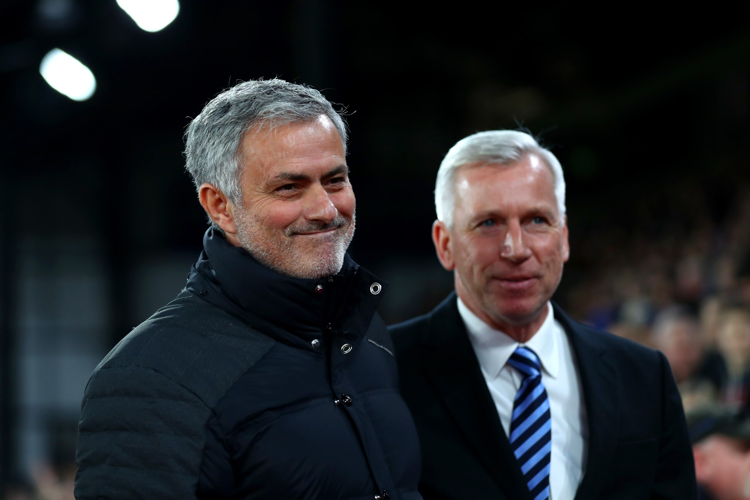 LONDON, ENGLAND - DECEMBER 14: Jose Mourinho, Manager of Manchester United and Alan Pardew, Manager of Crystal Palace greet prior to the Premier League match between Crystal Palace and Manchester United at Selhurst Park on December 14, 2016 in London, Eng