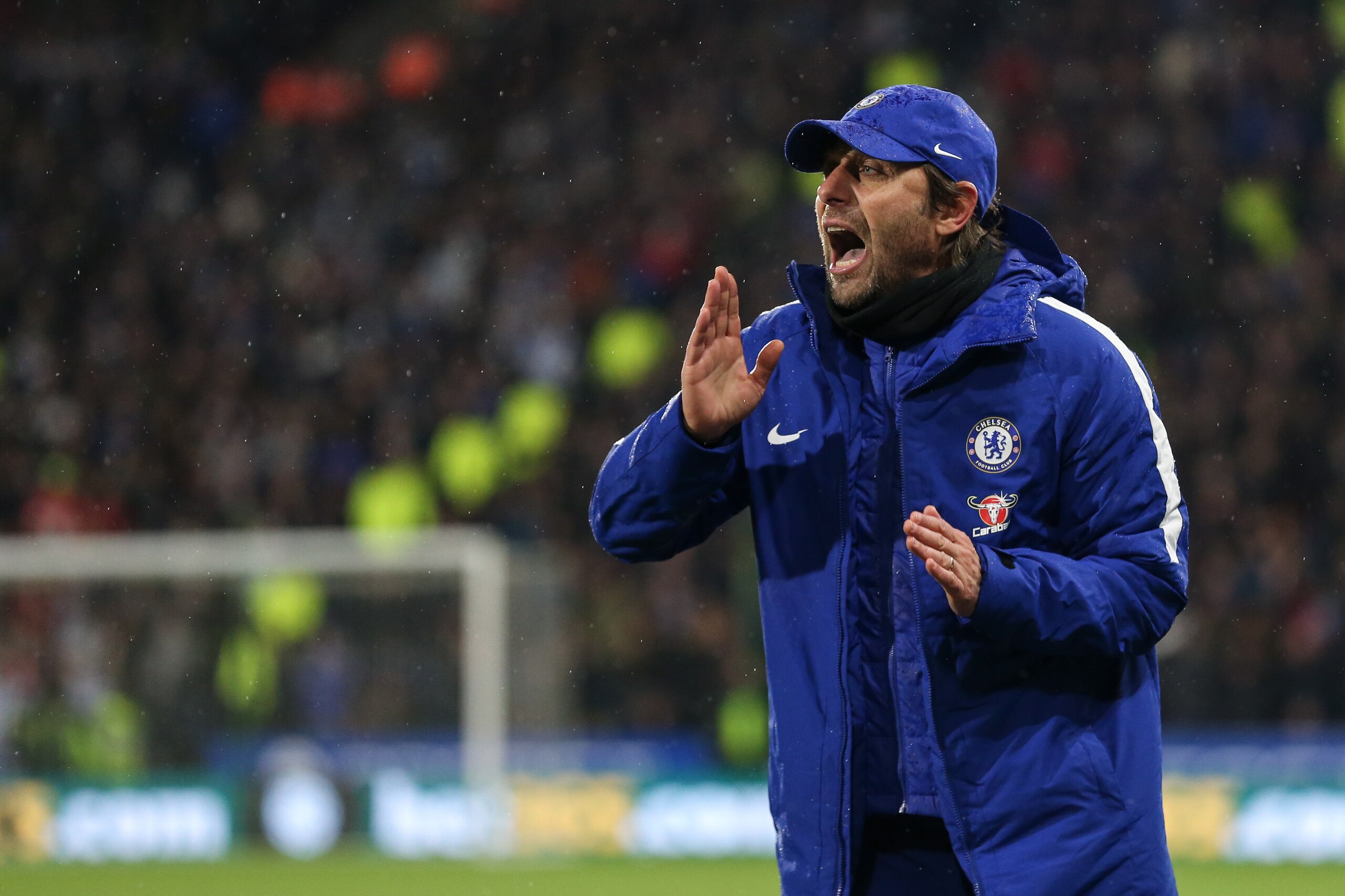HUDDERSFIELD, ENGLAND - DECEMBER 12: Antonio Conte head coach / manager of Chelsea gestures during the Premier League match between Huddersfield Town and Chelsea at John Smith's Stadium on December 12, 2017 in Huddersfield, England. (Photo by Robbie Jay B
