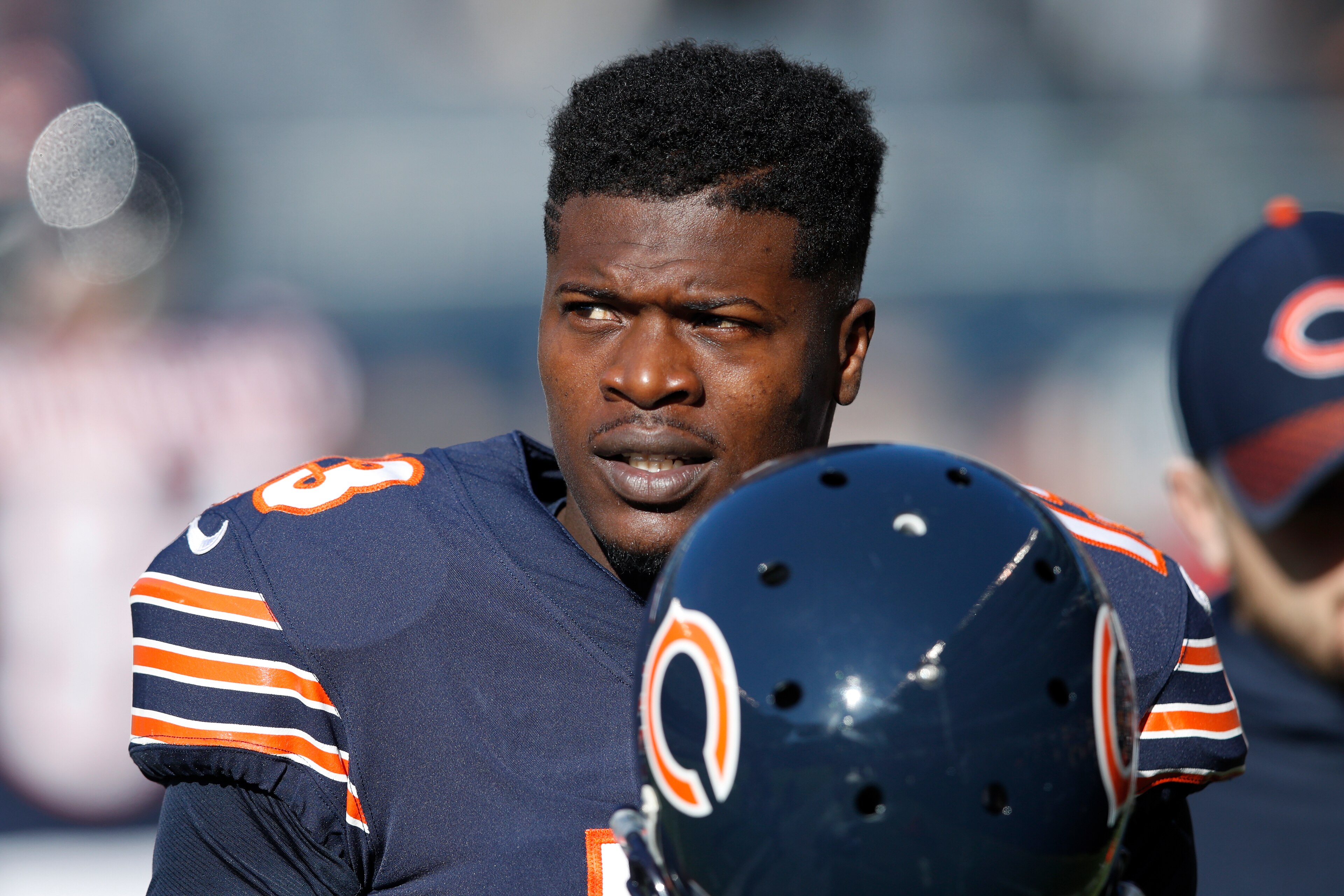 CHICAGO, IL - DECEMBER 03: Kendall Wright #13 of the Chicago Bears looks on during a game against the San Francisco 49ers at Soldier Field on December 3, 2017 in Chicago, Illinois. The 49ers won 15-14. (Photo by Joe Robbins/Getty Images)
