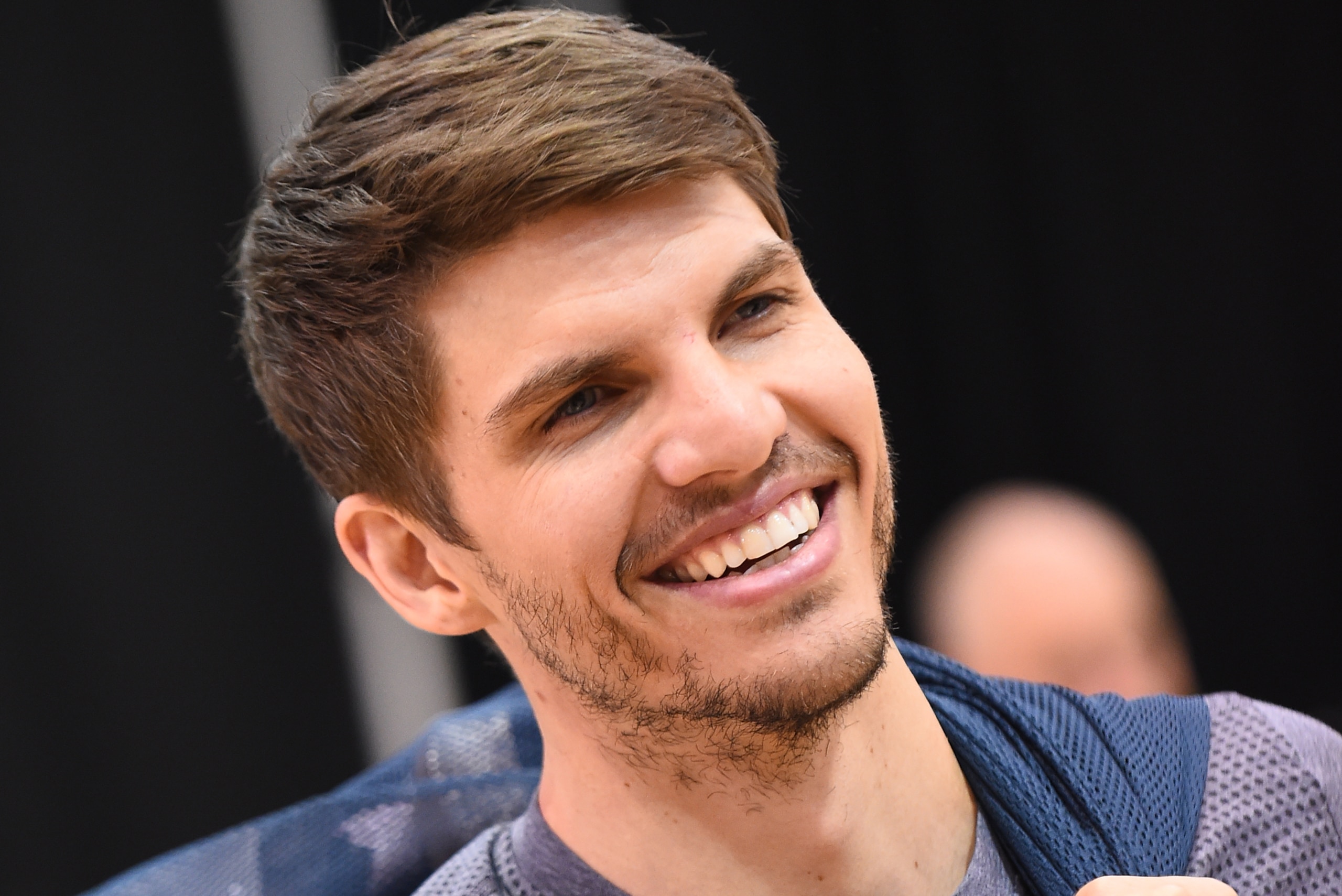 OAKLAND, CA - JUNE 3: A close up shot of Kyle Korver #26 of the Cleveland Cavaliers smiling during practice and media availability as part of the 2017 NBA Finals on June 3, 2017 at the Warriors Practice Facility in Oakland, California. NOTE TO USER: User OAKLAND, CA - JUNE 3: A close up shot of Kyle Korver #26 of the Cleveland Cavaliers smiling during practice and media availability as part of the 2017 NBA Finals on June 3, 2017 at the Warriors Practice Facility in Oakland, California. NOTE TO USER: User