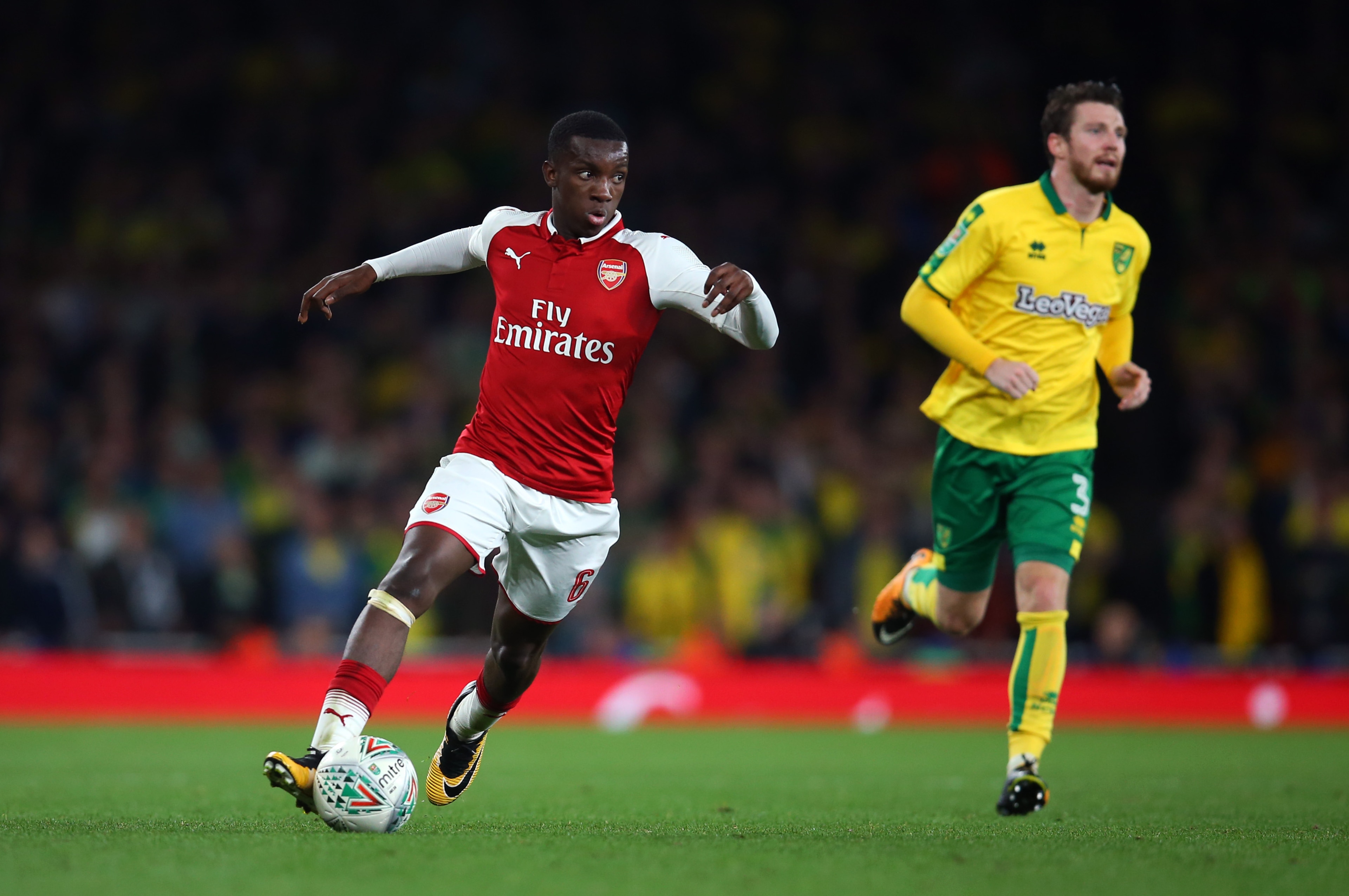 LONDON, ENGLAND - OCTOBER 24: Edward Nketiah of Arsenal during the Carabao Cup Fourth Round match between Arsenal and Norwich City at Emirates Stadium on October 24, 2017 in London, England. (Photo by Catherine Ivill - AMA/Getty Images)