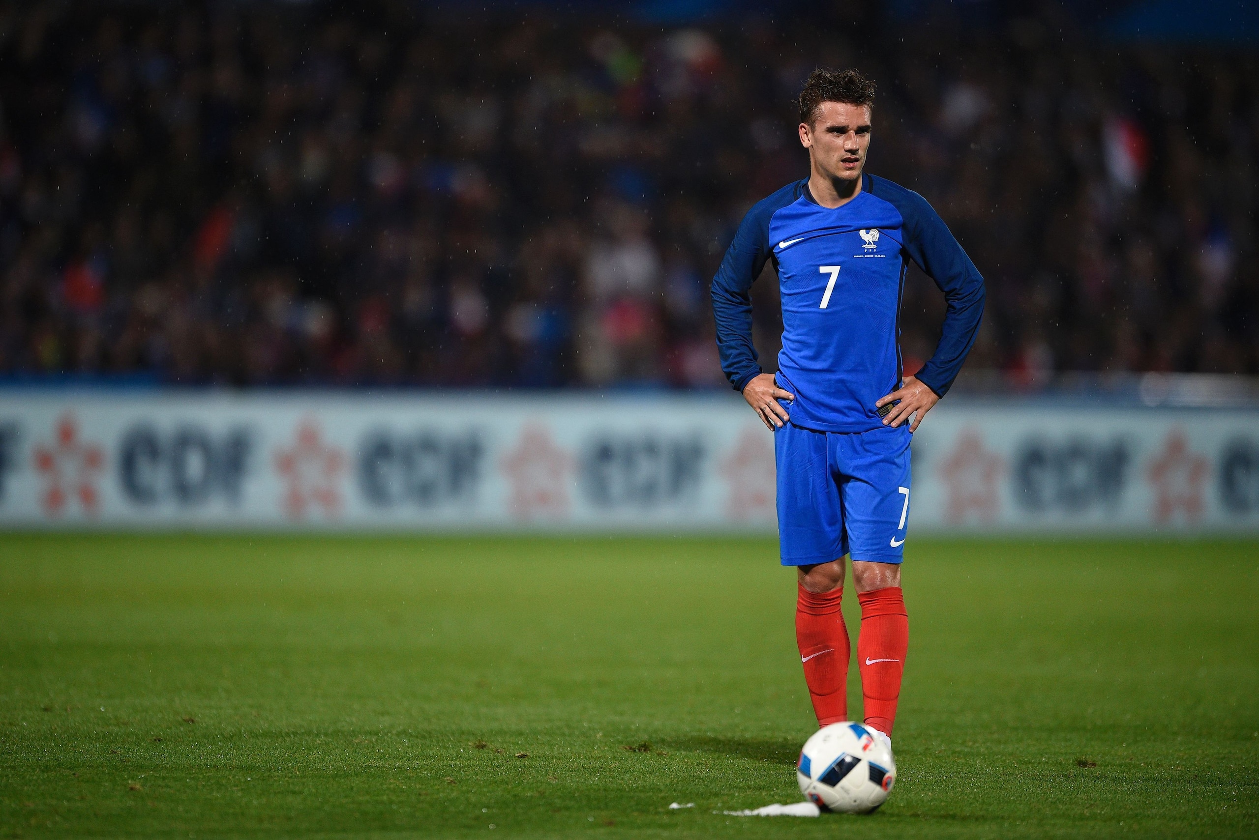 France's forward Antoine Griezmann looks on during the friendly football match between France and Scotland, at the Saint Symphorien Stadium in Metz, eastern France, on June 4, 2016, in preparation of the UEFA Euro 2016.
France defeated Scotland 3-0.  / AF