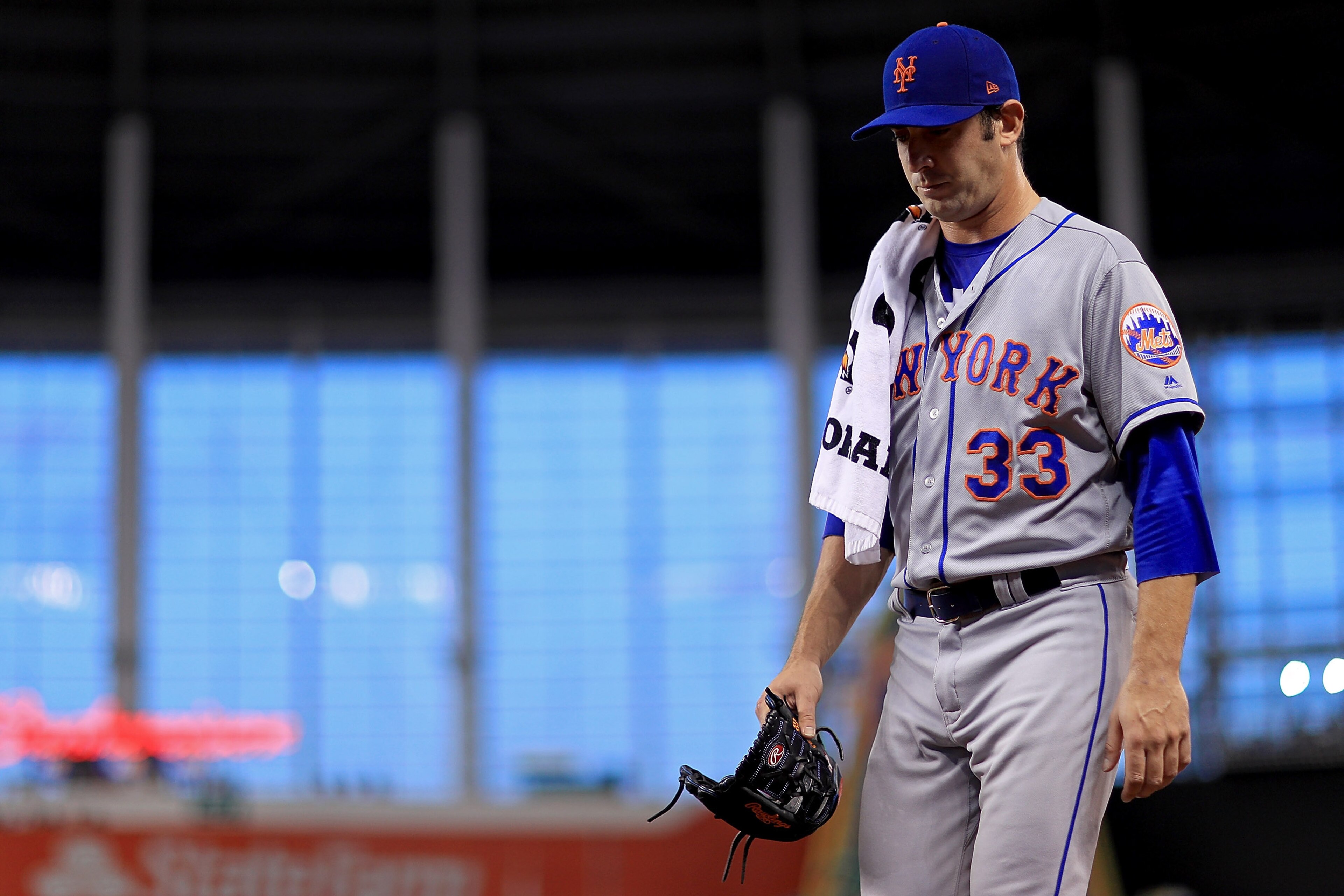 MIAMI, FL - SEPTEMBER 18: Matt Harvey #33 of the New York Mets looks on during a game against the Miami Marlins at Marlins Park on September 18, 2017 in Miami, Florida. (Photo by Mike Ehrmann/Getty Images) MIAMI, FL - SEPTEMBER 18: Matt Harvey #33 of the New York Mets looks on during a game against the Miami Marlins at Marlins Park on September 18, 2017 in Miami, Florida. (Photo by Mike Ehrmann/Getty Images)