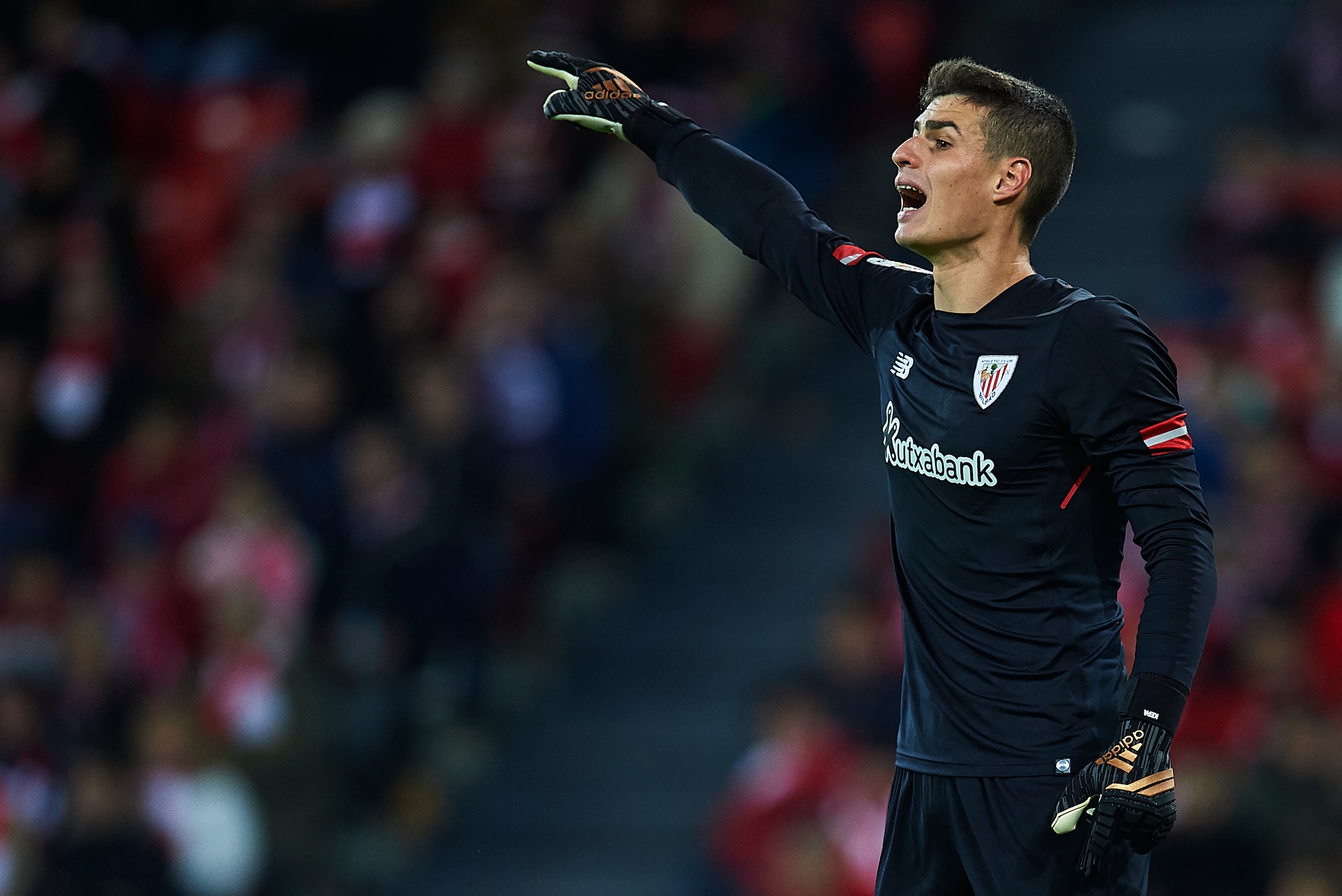 BILBAO, SPAIN - DECEMBER 02:  Kepa Arrizabalaga of Athletic Club reacts during the La Liga match between Athletic Club and Real Madrid at Estadio de San Mames on December 2, 2017 in Bilbao, Spain.  (Photo by Juan Manuel Serrano Arce/Getty Images)