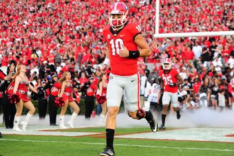 ATHENS, GA - SEPTEMBER 23: Jacob Eason #10 of the Georgia Bulldogs takes the field before the game against the Mississippi State Bulldogs at Sanford Stadium on September 23, 2017 in Athens, Georgia. (Photo by Scott Cunningham/Getty Images) ATHENS, GA - SEPTEMBER 23: Jacob Eason #10 of the Georgia Bulldogs takes the field before the game against the Mississippi State Bulldogs at Sanford Stadium on September 23, 2017 in Athens, Georgia. (Photo by Scott Cunningham/Getty Images)