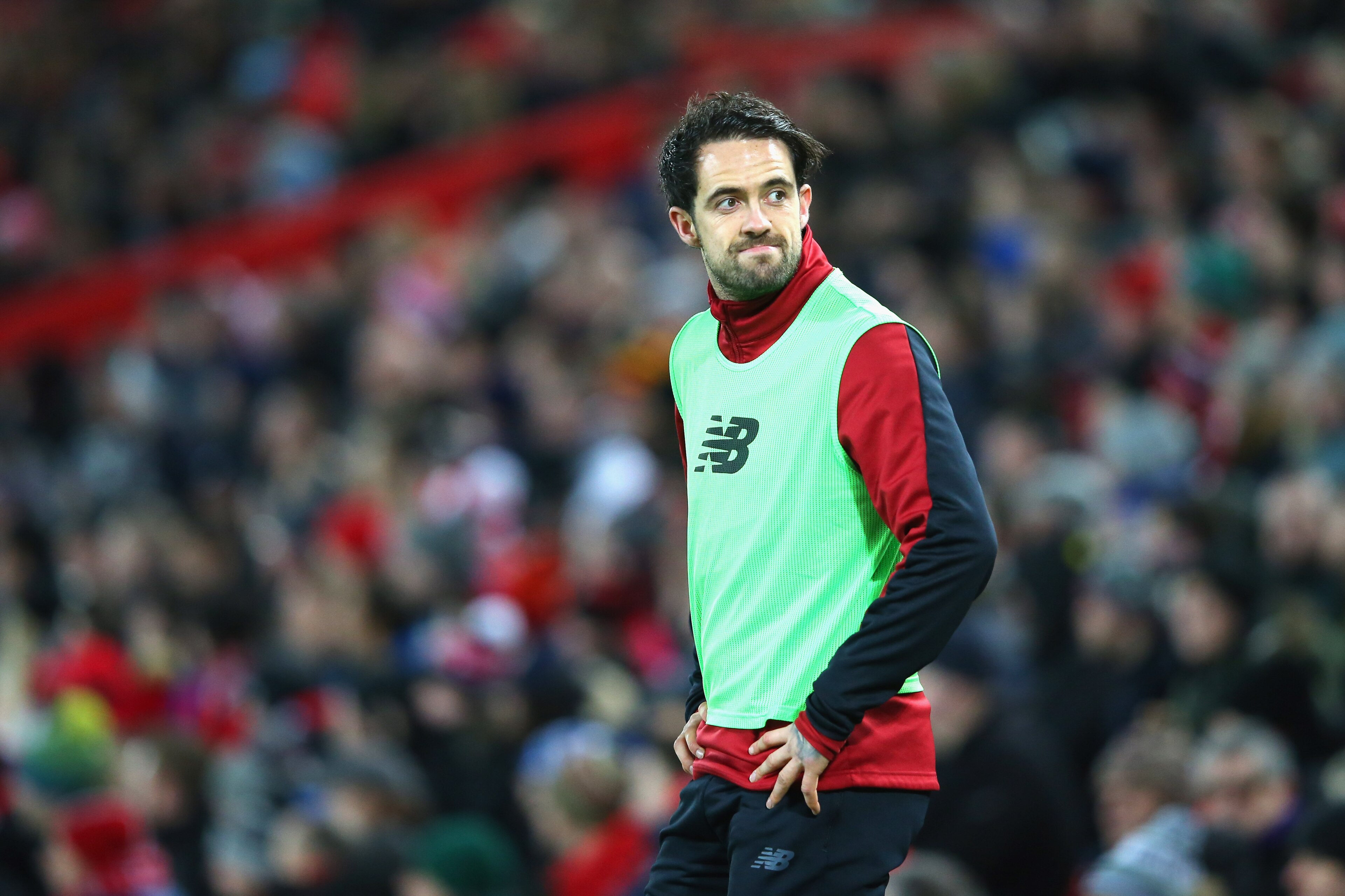 LIVERPOOL, ENGLAND - DECEMBER 13:  Danny Ings of Liverpool warms up during the Premier League match between Liverpool and West Bromwich Albion at Anfield on December 13, 2017 in Liverpool, England.  (Photo by Alex Livesey - Danehouse/Getty Images)