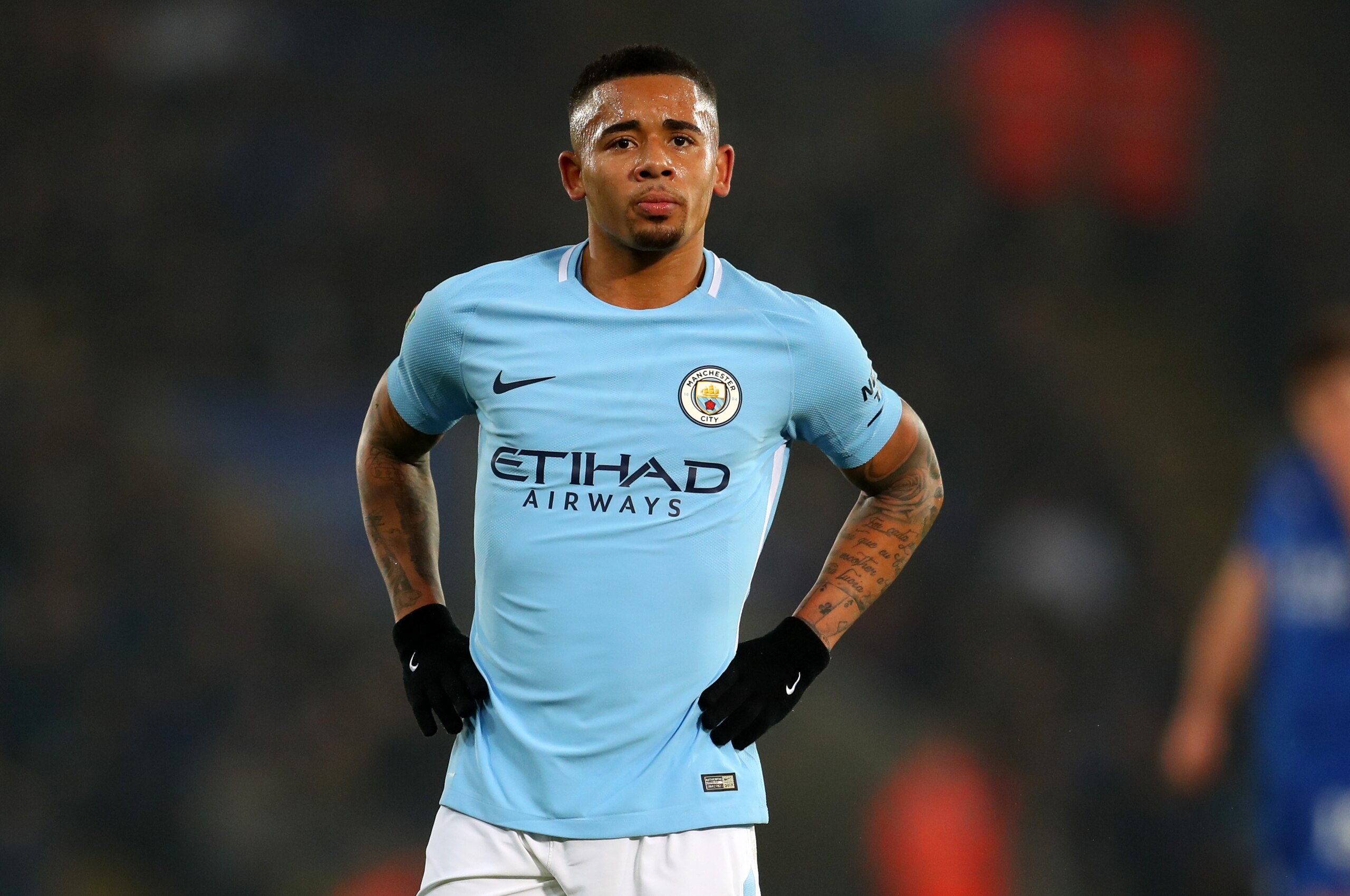 LEICESTER, ENGLAND - DECEMBER 19: Gabriel Jesus of Manchester City during the Carabao Cup Quarter-Final match between Leicester City and Manchester City at The King Power Stadium on December 19, 2017 in Leicester, England. (Photo by Catherine Ivill/Getty 