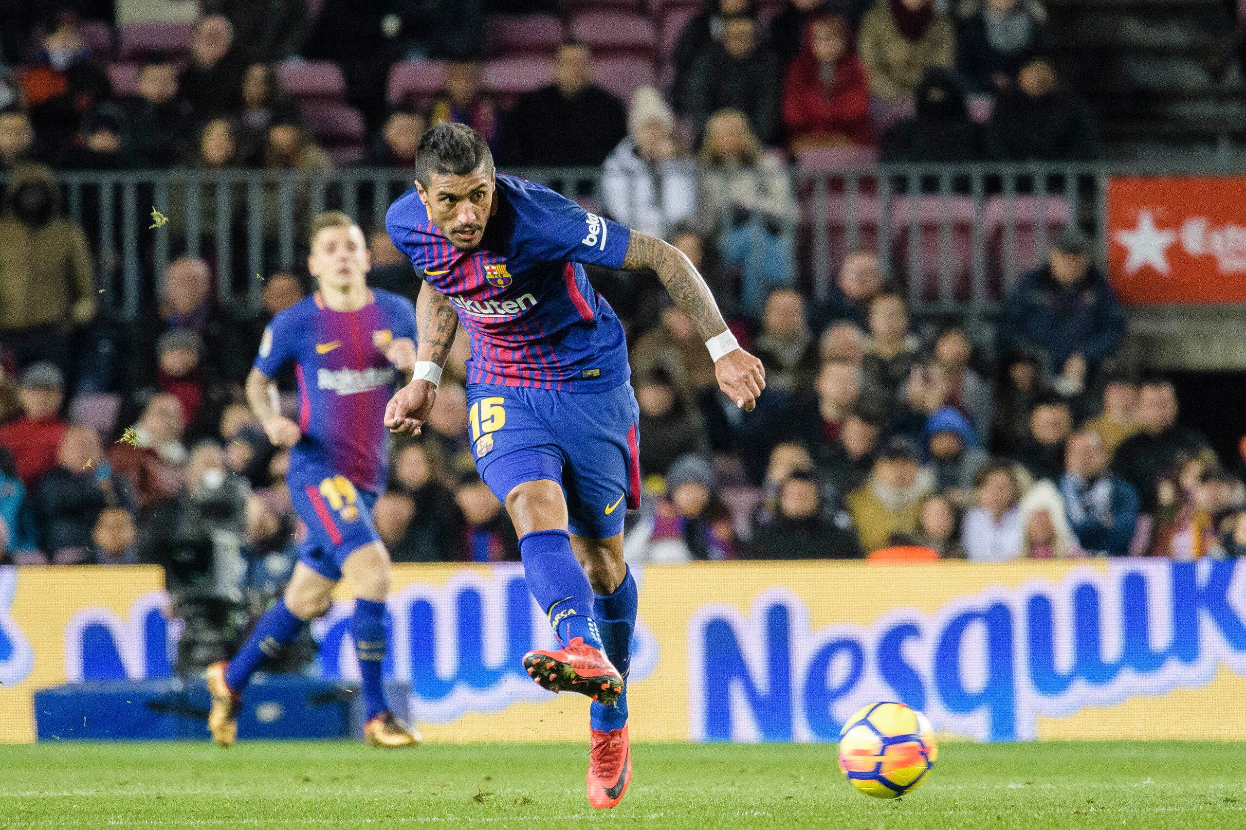 BARCELONA, SPAIN - DECEMBER 17: Paulinho Maciel of FC Barcelona in action during the La Liga 2017-18 match between FC Barcelona and Deportivo La Coruna at Camp Nou Stadium on 17 December 2017 in Barcelona, Spain. (Photo by Power Sport Images/Getty Images)