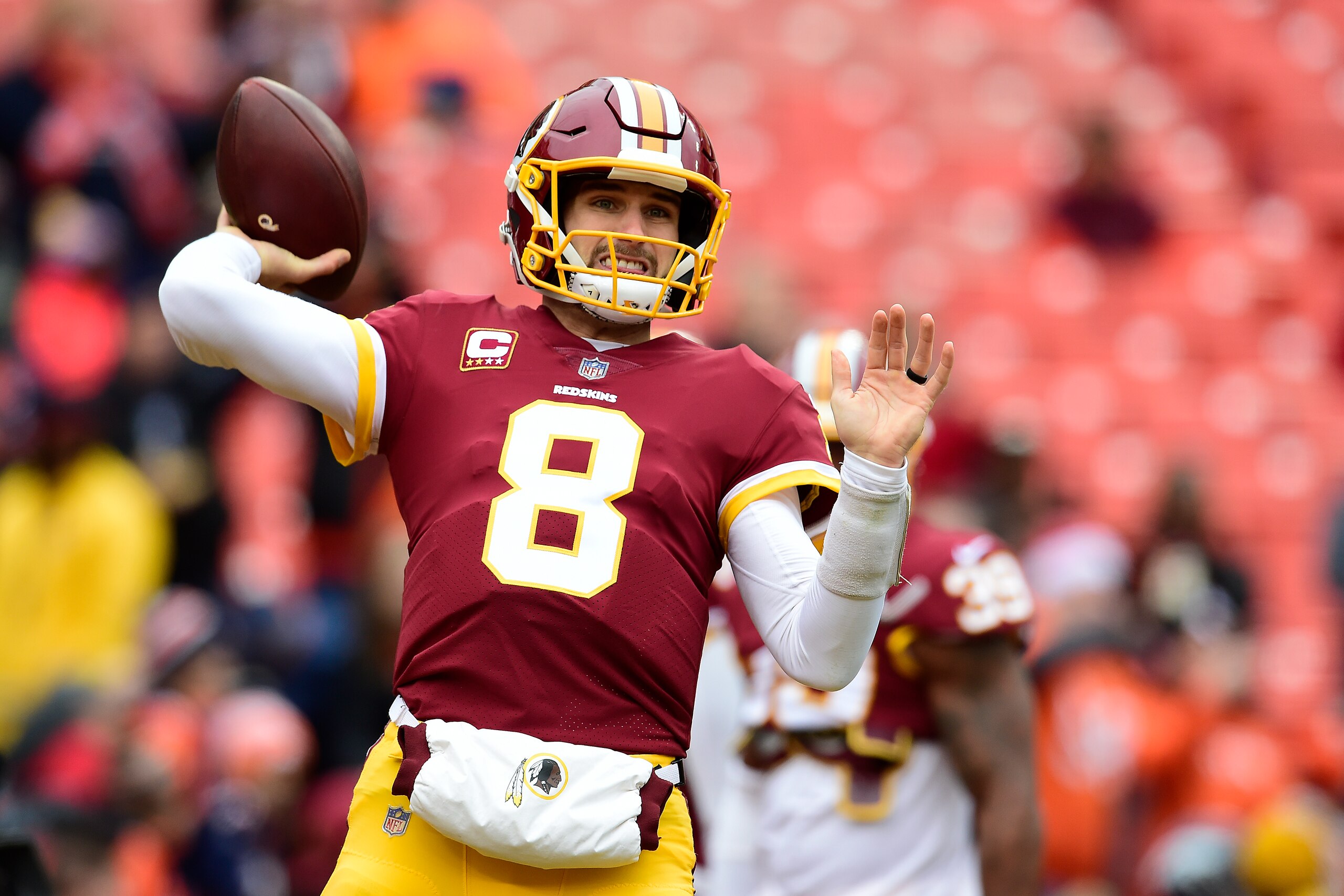 LANDOVER, MD - DECEMBER 24: Quarterback Kirk Cousins #8 of the Washington Redskins warms up before a game against the Denver Broncos at FedExField on December 24, 2017 in Landover, Maryland. (Photo by Patrick McDermott/Getty Images) LANDOVER, MD - DECEMBER 24: Quarterback Kirk Cousins #8 of the Washington Redskins warms up before a game against the Denver Broncos at FedExField on December 24, 2017 in Landover, Maryland. (Photo by Patrick McDermott/Getty Images)