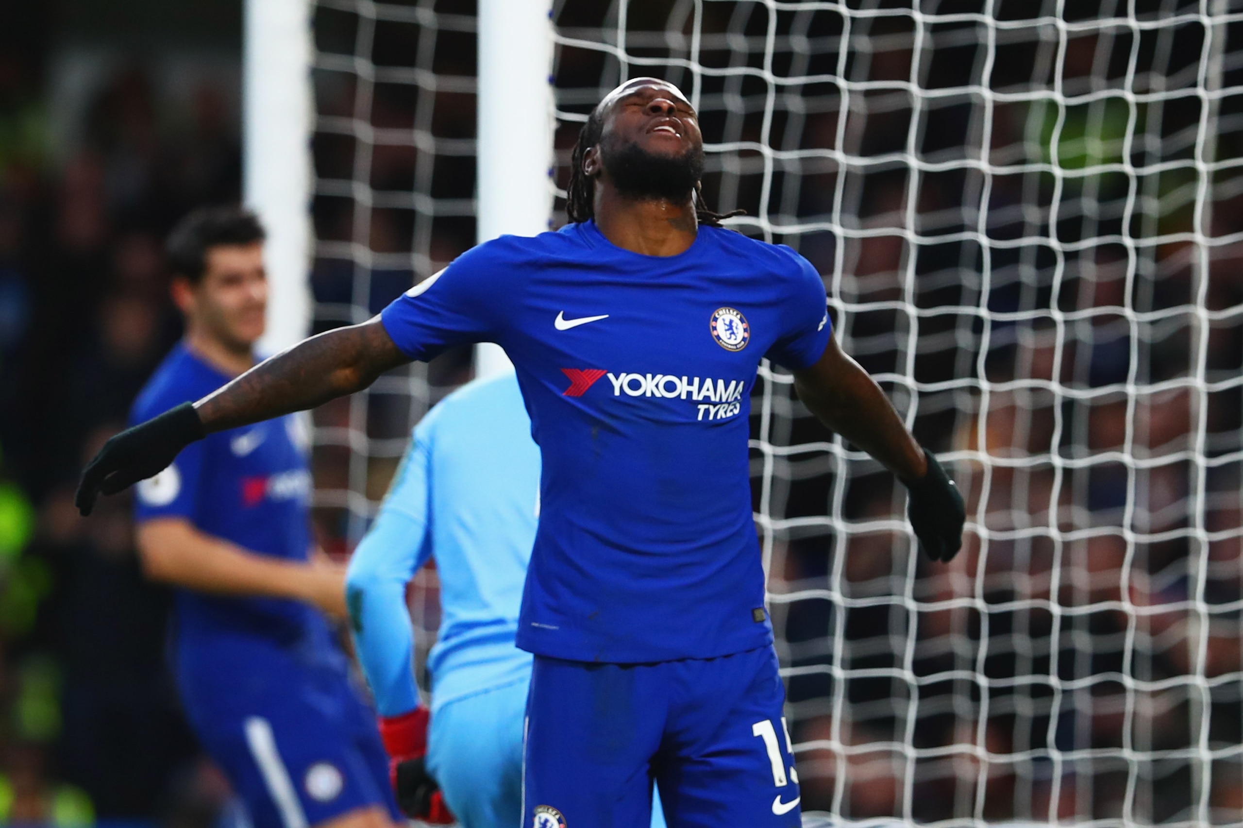 LONDON, ENGLAND - DECEMBER 26:  Victor Moses of Chelsea reacts after a missed chance during the Premier League match between Chelsea and Brighton and Hove Albion at Stamford Bridge on December 26, 2017 in London, England.  (Photo by Clive Rose/Getty Image