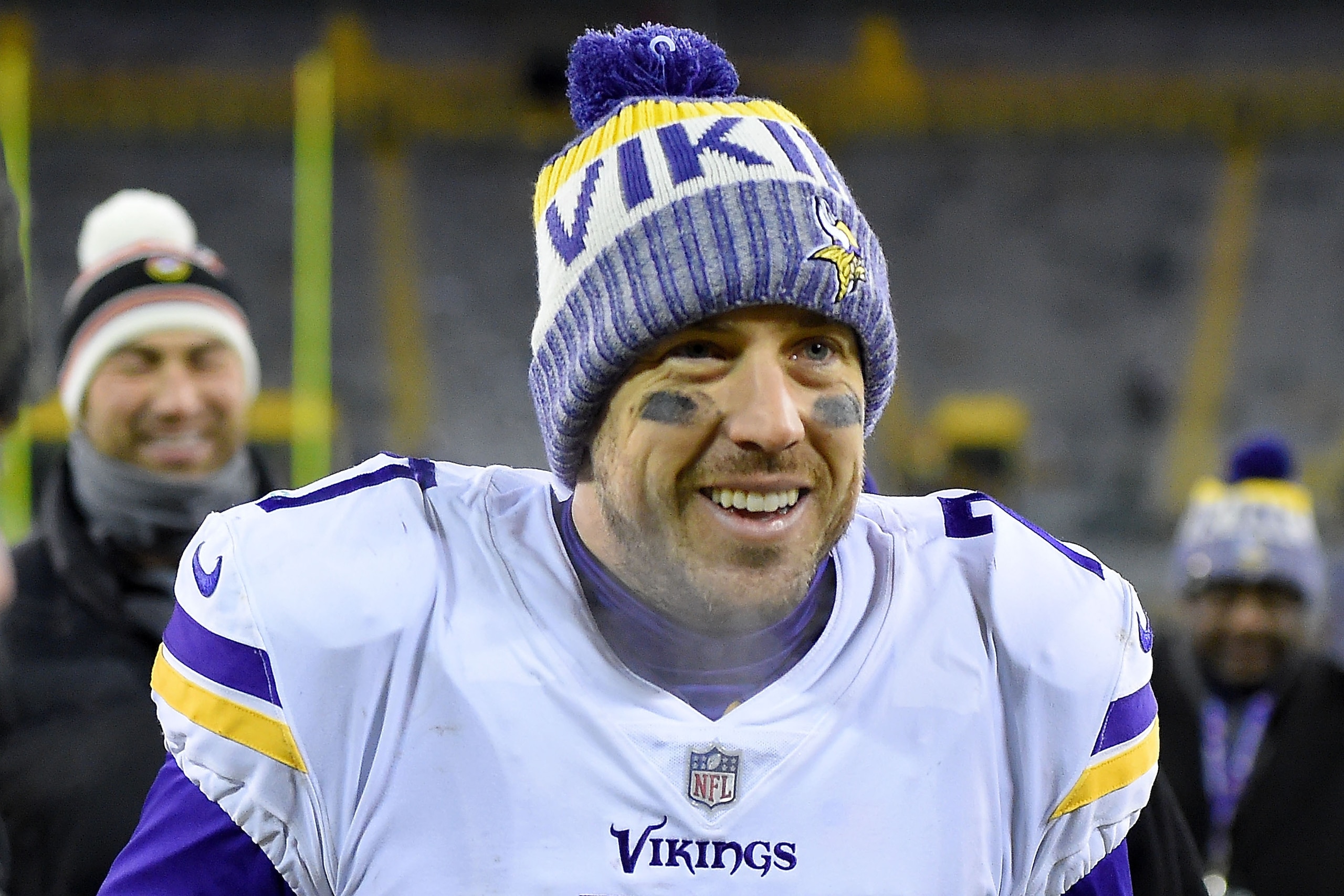 GREEN BAY, WI - DECEMBER 23:  Case Keenum #7 of the Minnesota Vikings leaves the field following a game against the Green Bay Packers at Lambeau Field on December 23, 2017 in Green Bay, Wisconsin.  The Vikings defeated the Packers 16-0.  The Vikings defea