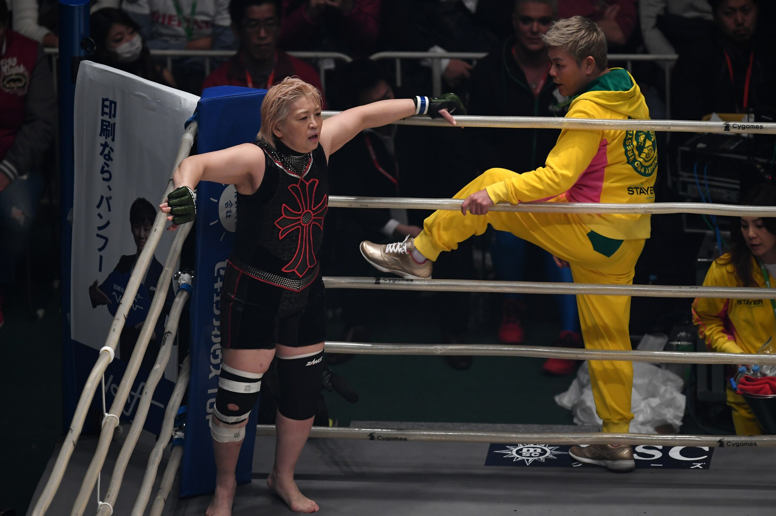 SAITAMA, JAPAN - DECEMBER 31:  Yumiko Hotta(L) and Shinobu Kandori are seen in the bout against Gabi Garcia during the RIZIN Fighting World GP 2016 final round at Saitama Super Arena on December 31, 2016 in Saitama, Japan.  (Photo by Etsuo Hara/Getty Imag