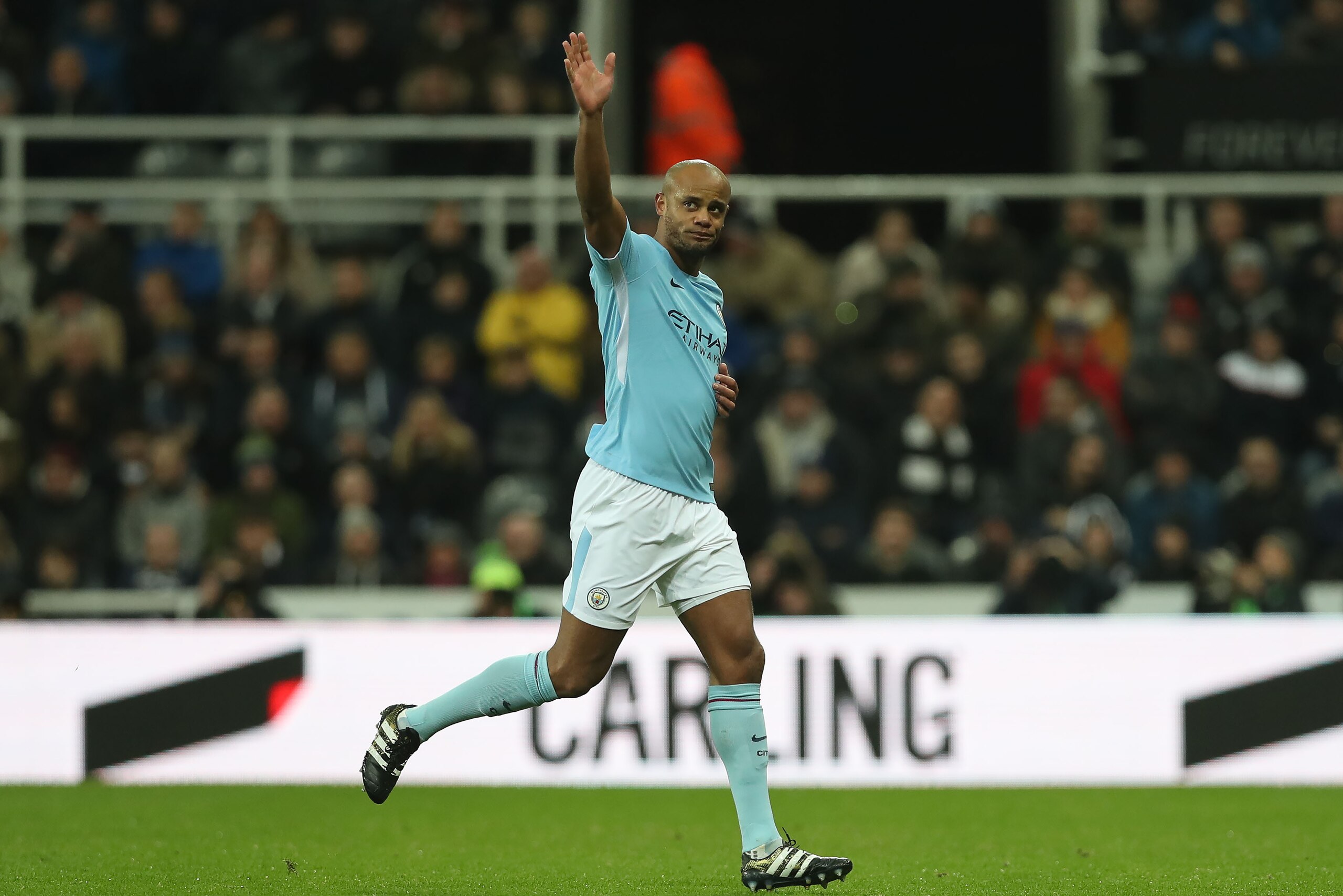 NEWCASTLE UPON TYNE, ENGLAND - DECEMBER 27: Vincent Kompany of Manchester City leaves the field during the Premier League match between Newcastle United and Manchester City at St. James Park on December 27, 2017 in Newcastle upon Tyne, England. (Photo by 