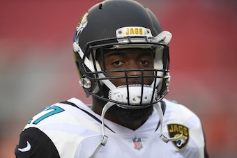 SANTA CLARA, CA - DECEMBER 24:  Blake Bortles #5 of the Jacksonville Jaguars looks on during pregame warm ups prior to the start of an NFL football game against the San Francisco 49ers at Levi's Stadium on December 24, 2017 in Santa Clara, California.  (P