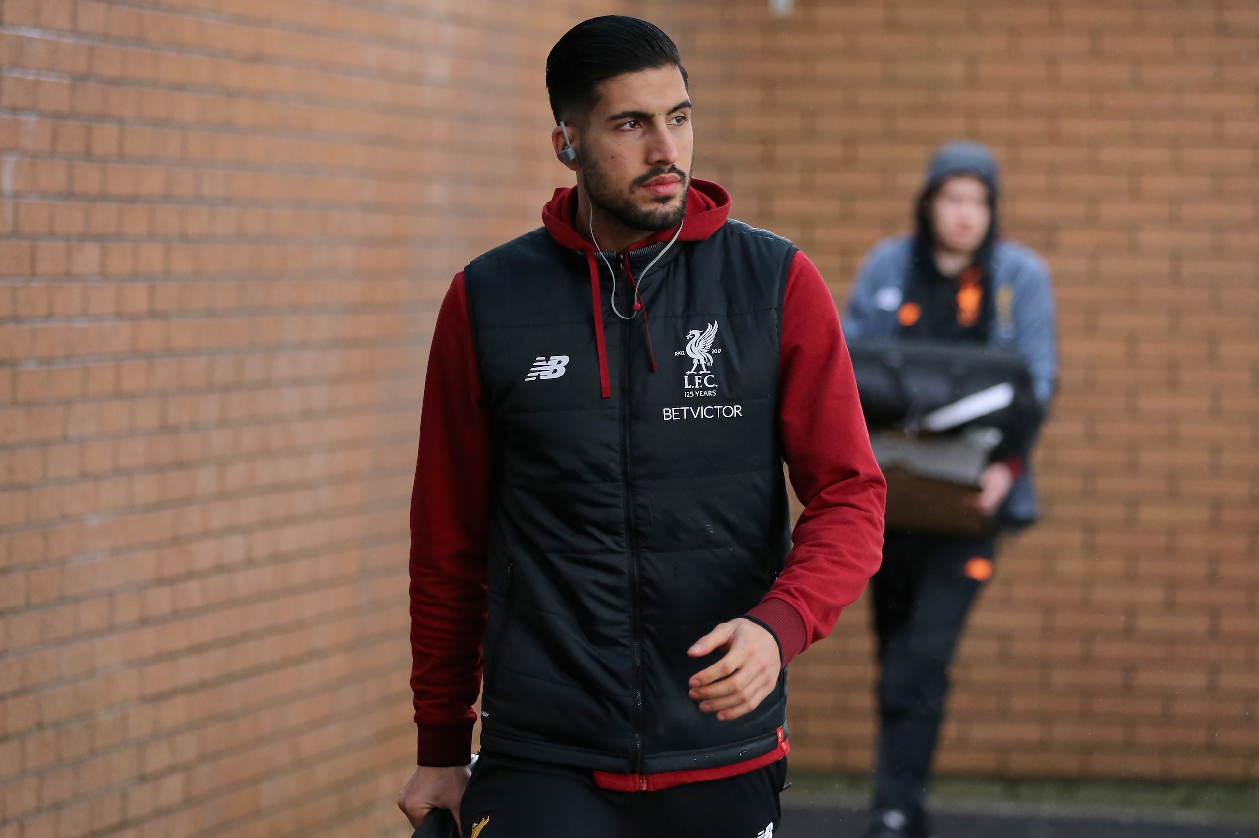 BURNLEY, ENGLAND - JANUARY 01: Emre Can of Liverpool arrives at the stadium prior to the Premier League match between Burnley and Liverpool at Turf Moor on January 1, 2018 in Burnley, England.  (Photo by Nigel Roddis/Getty Images)