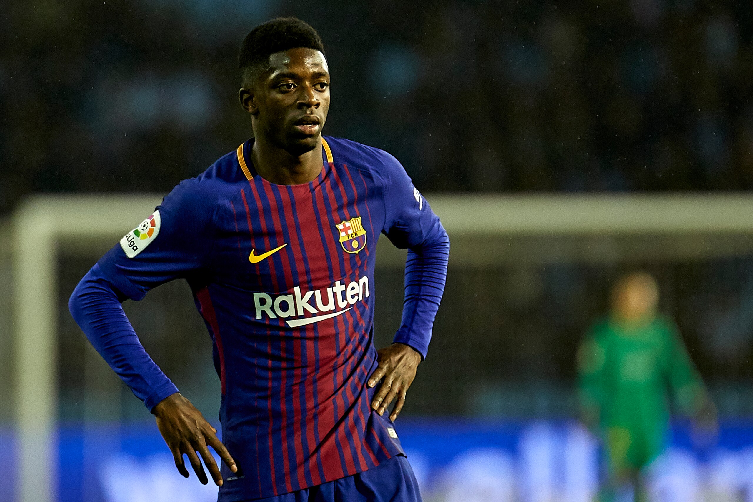 VIGO, SPAIN - JANUARY 04:  Ousmane Dembele of FC Barcelona looks on during the Copa del Rey, Round of 16, first Leg match between Celta de Vigo and FC Barcelona at Estadio de Balaidos on January 4, 2018 in Vigo, Spain.  (Photo by fotopress/Getty Images)