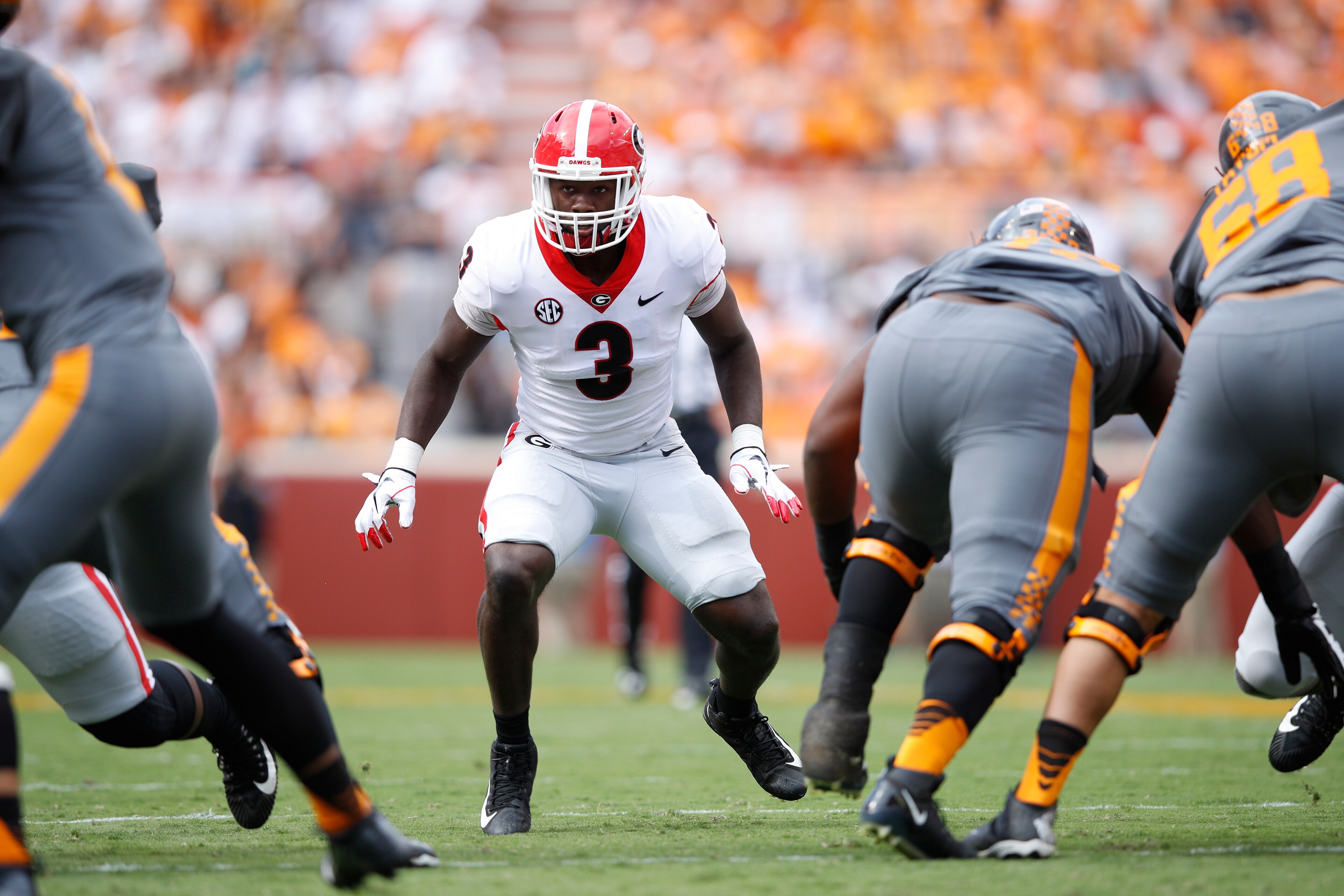 KNOXVILLE, TN - SEPTEMBER 30: Roquan Smith #3 of the Georgia Bulldogs in action during a game against the Tennessee Volunteers at Neyland Stadium on September 30, 2017 in Knoxville, Tennessee. Georgia won 41-0. (Photo by Joe Robbins/Getty Images)
