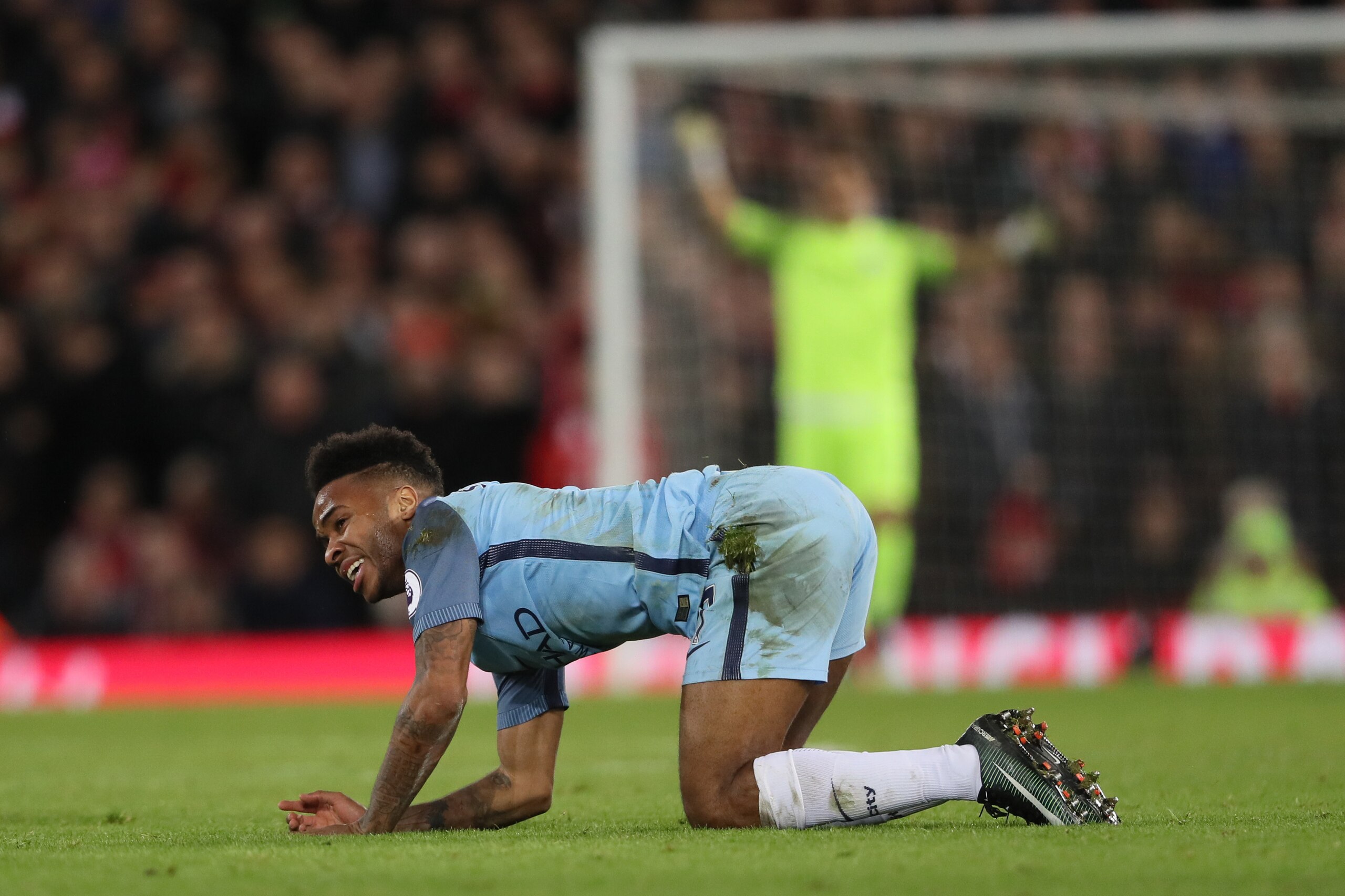 LIVERPOOL, ENGLAND - DECEMBER 31: A dejected Raheem Sterling of Manchester City during the Premier League match between Liverpool and Manchester City at Anfield on December 31, 2016 in Liverpool, England. (Photo by Matthew Ashton - AMA/Getty Images)