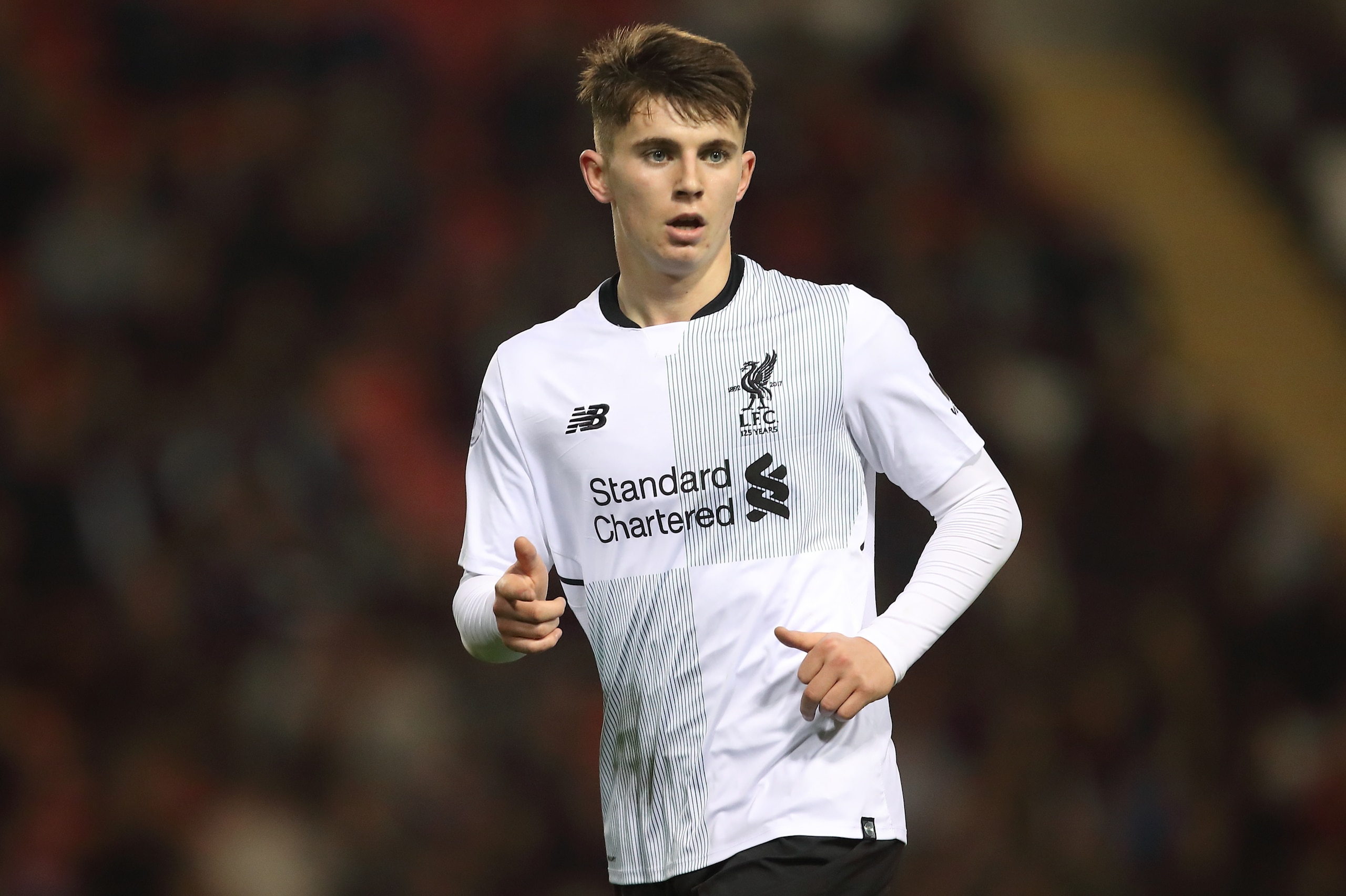 LEIGH, GREATER MANCHESTER - OCTOBER 23: Ben Woodburn of Liverpool during the Premier League 2 fixture between Manchester United and Liverpool at Leigh Sports Village on October 23, 2017 in Leigh, Greater Manchester. (Photo by Robbie Jay Barratt - AMA/Gett
