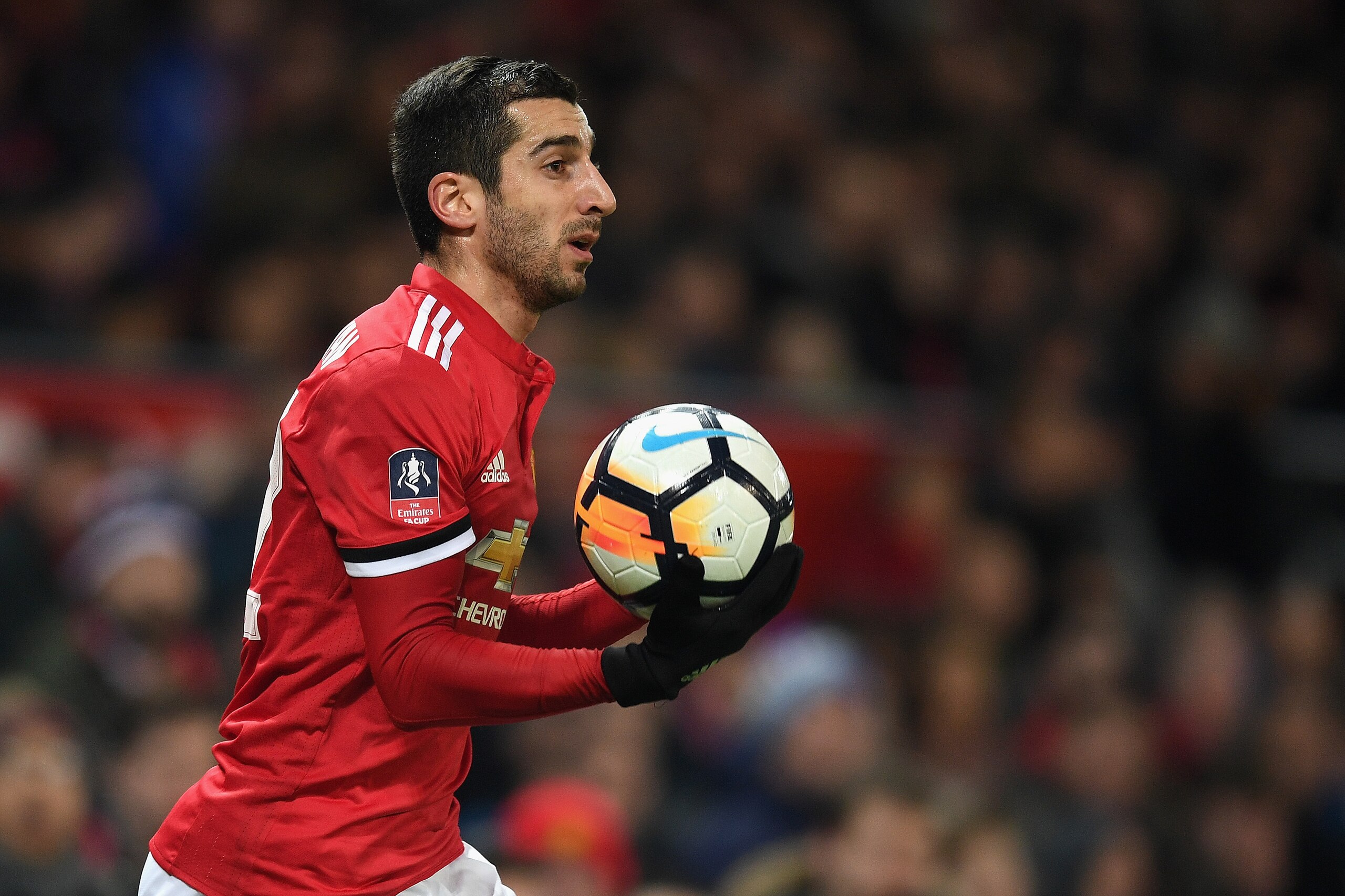 MANCHESTER, ENGLAND - JANUARY 05:  Henrikh Mkhitaryan of Manchester United in action during the FA Cup 3rd round match between Manchester United and derby County at Old Trafford on January 5, 2018 in Manchester, England.  (Photo by Michael Regan/Getty Ima