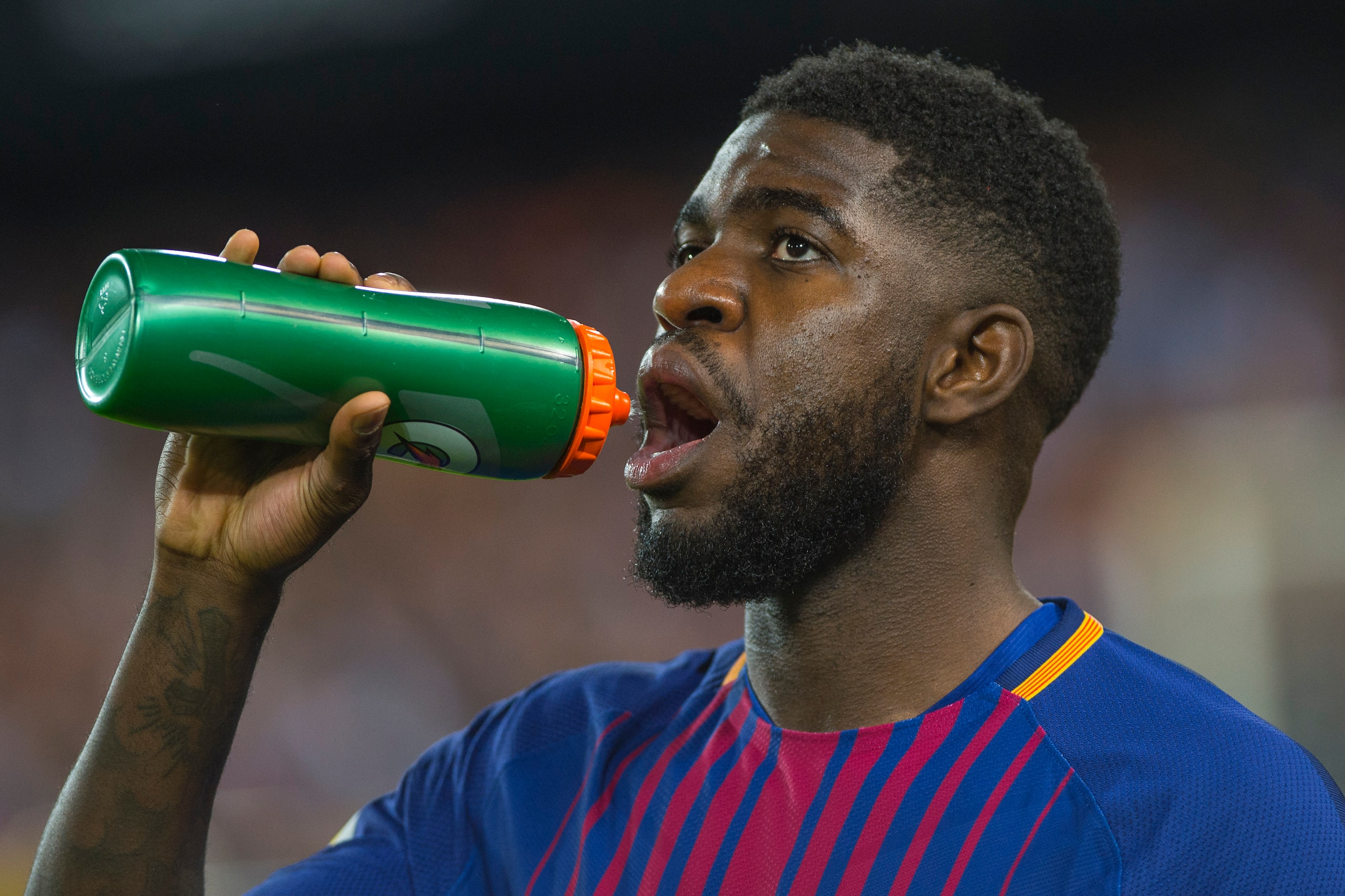 VALENCIA, SPAIN - 11 26: Samuel Umtiti of FC Barcelona prior to the La Liga 2017-18 match between Valencia CF and FC Barcelona at Estadio de Mestalla on November 26 2017 in Valencia, Spain. (Photo by Power Sport Images/Getty Images) VALENCIA, SPAIN - 11 26: Samuel Umtiti of FC Barcelona prior to the La Liga 2017-18 match between Valencia CF and FC Barcelona at Estadio de Mestalla on November 26 2017 in Valencia, Spain. (Photo by Power Sport Images/Getty Images)