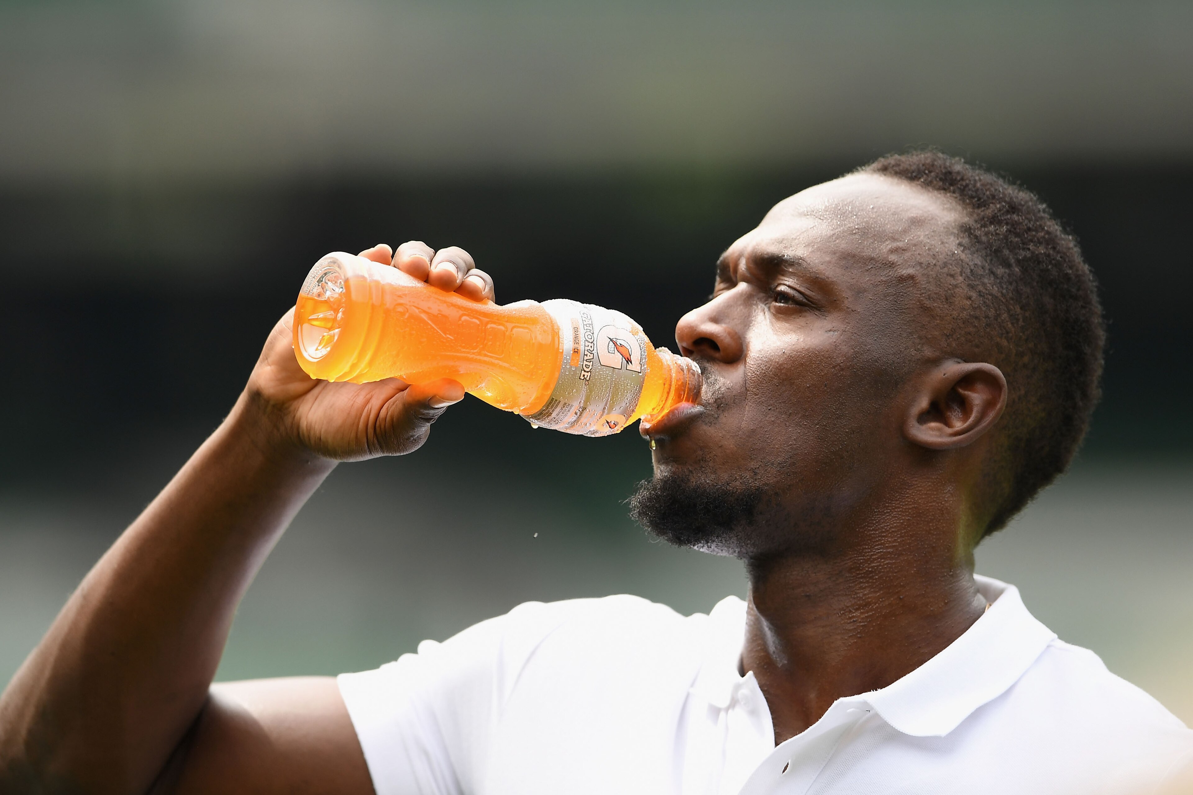 MELBOURNE, AUSTRALIA - NOVEMBER 10: Usain Bolt drinks Gatorade during the Gatorade Fastest Run at the Melbourne Cricket Ground on November 10, 2017 in Melbourne, Australia. (Photo by Quinn Rooney/Getty Images for Gatorade) MELBOURNE, AUSTRALIA - NOVEMBER 10: Usain Bolt drinks Gatorade during the Gatorade Fastest Run at the Melbourne Cricket Ground on November 10, 2017 in Melbourne, Australia. (Photo by Quinn Rooney/Getty Images for Gatorade)