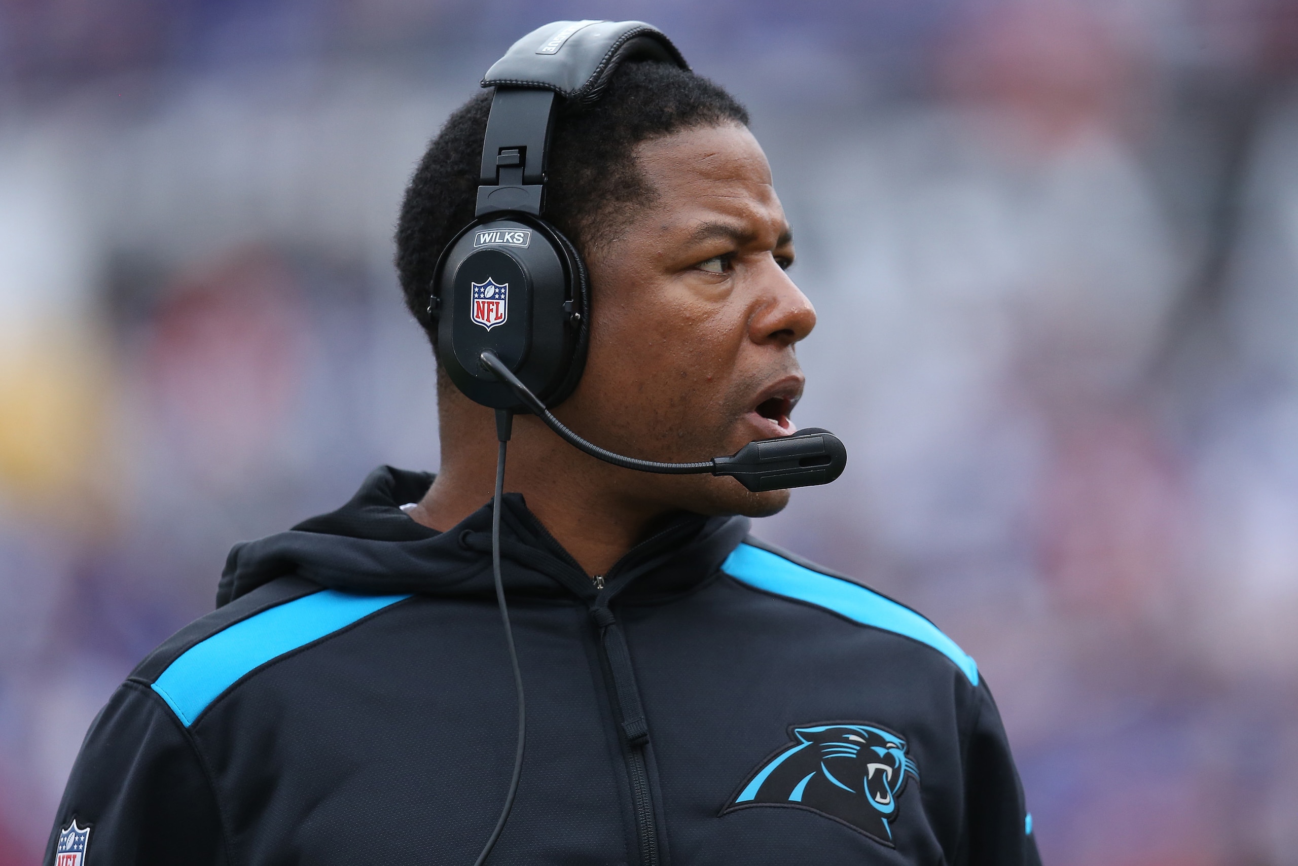 ORCHARD PARK, NY - SEPTEMBER 15: Secondary/Pass Defense Coordinator Steve Wilks of the Carolina Panthers during NFL game action against the Buffalo Bills at Ralph Wilson Stadium on September 15, 2013 in Orchard Park, New York. (Photo by Tom Szczerbowski/G ORCHARD PARK, NY - SEPTEMBER 15: Secondary/Pass Defense Coordinator Steve Wilks of the Carolina Panthers during NFL game action against the Buffalo Bills at Ralph Wilson Stadium on September 15, 2013 in Orchard Park, New York. (Photo by Tom Szczerbowski/G