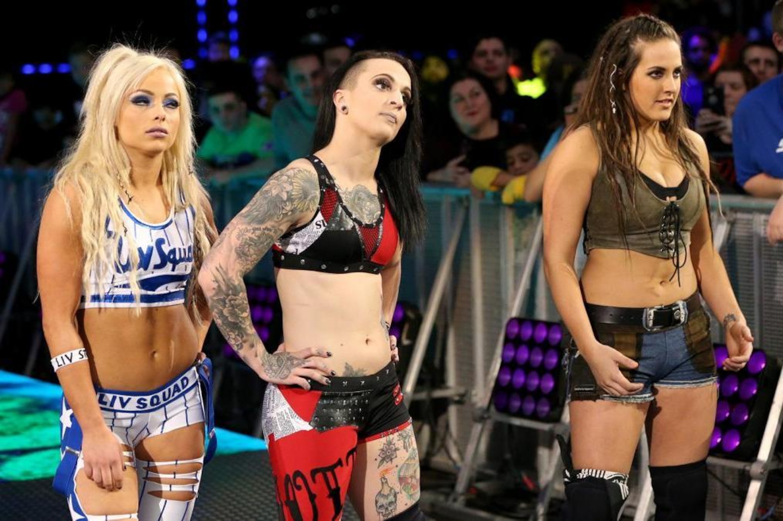 Liv Morgan, Ruby Riott and Sarah Logan of The Riott Squad. Liv Morgan, Ruby Riott and Sarah Logan of The Riott Squad.