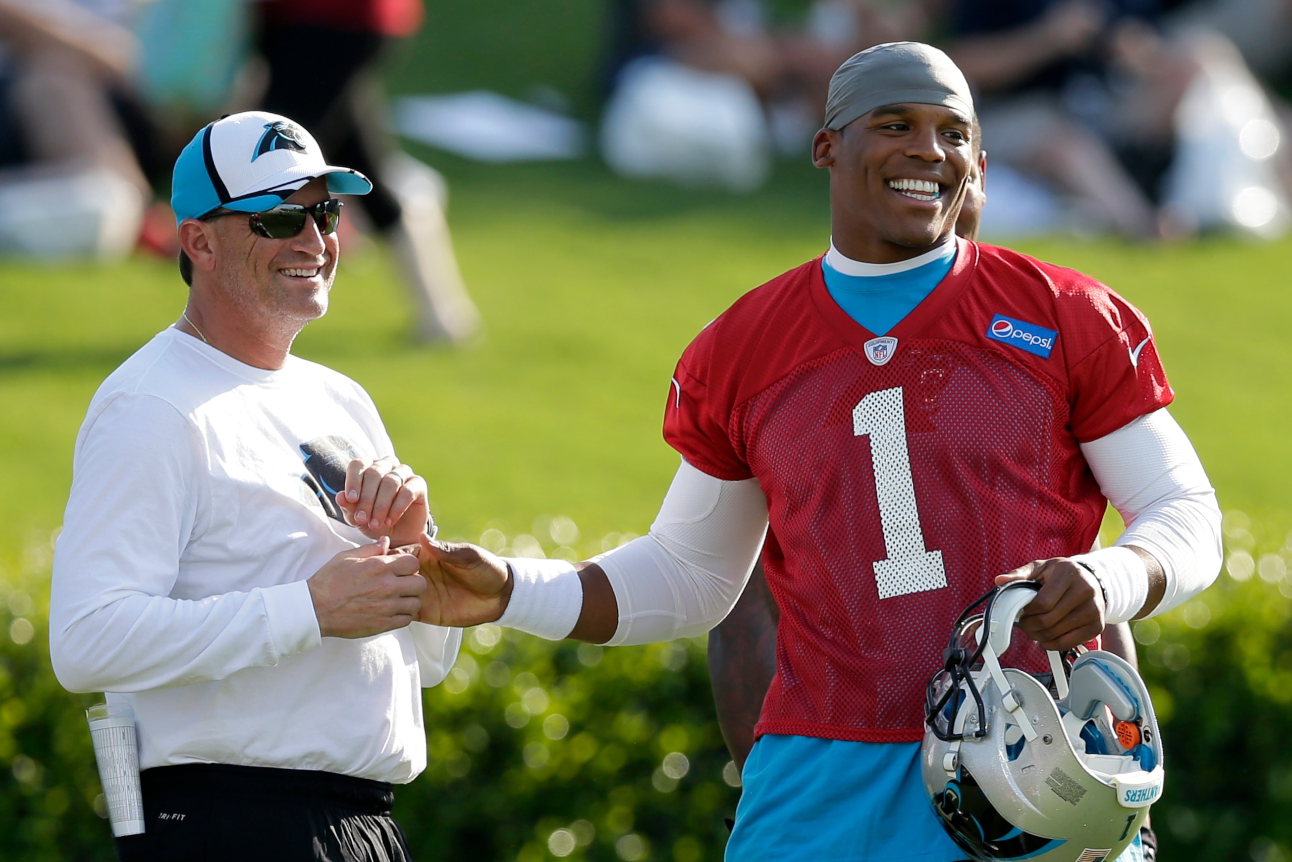 Mike Shula and Cam Newton in 2014.