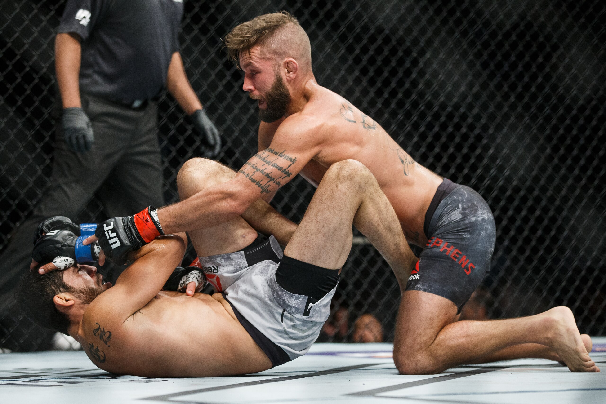 EDMONTON, AB - SEPTEMBER 09:  Jeremy Stephens, right, fights Gilbert Melendez during UFC 215 at Rogers Place on September 9, 2017 in Edmonton, Canada. (Photo by Codie McLachlan/Getty Images)