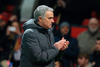 Manchester United's Portuguese manager Jose Mourinho applauds as he leaves the pitch at the end of the English FA Cup third round football match between Manchester United and Derby County at Old Trafford in Manchester, north west England, on January 5, 20