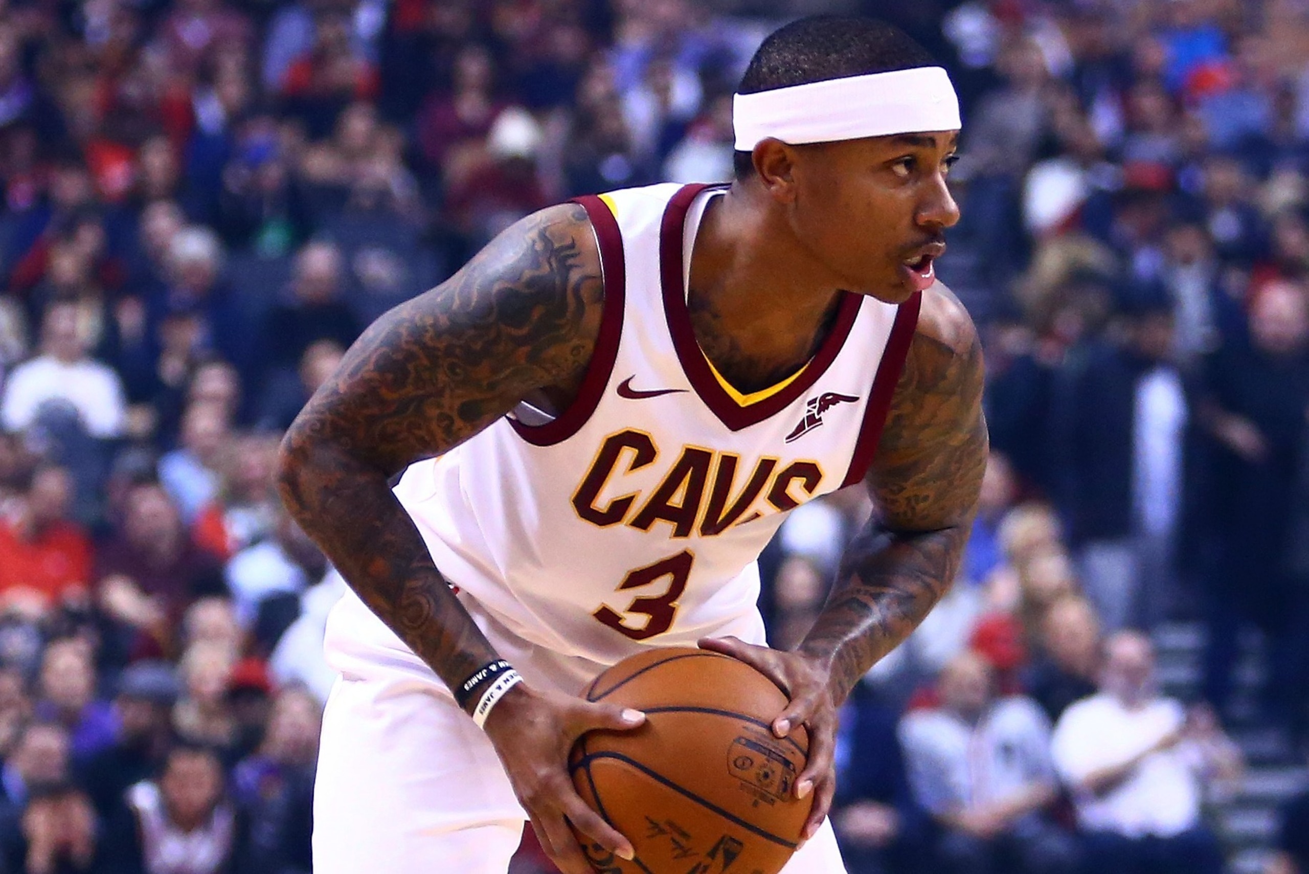 TORONTO, ON - JANUARY 11:  Isaiah Thomas #3 of the Cleveland Cavaliers dribbles the ball during the first half of an NBA game against the Toronto Raptors at Air Canada Centre on January 11, 2018 in Toronto, Canada.  NOTE TO USER: User expressly acknowledg