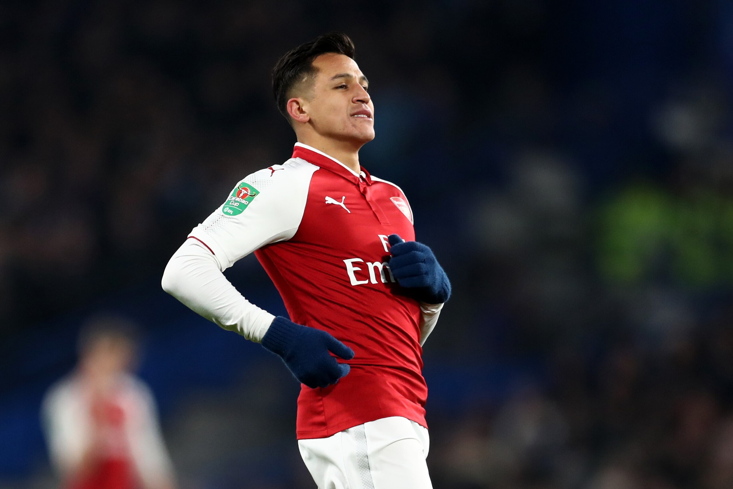 LONDON, ENGLAND - JANUARY 10: Alexis Sanchez of Arsenal during the Carabao Cup Semi-Final First Leg match between Chelsea and Arsenal at Stamford Bridge on January 10, 2018 in London, England. (Photo by Catherine Ivill/Getty Images)