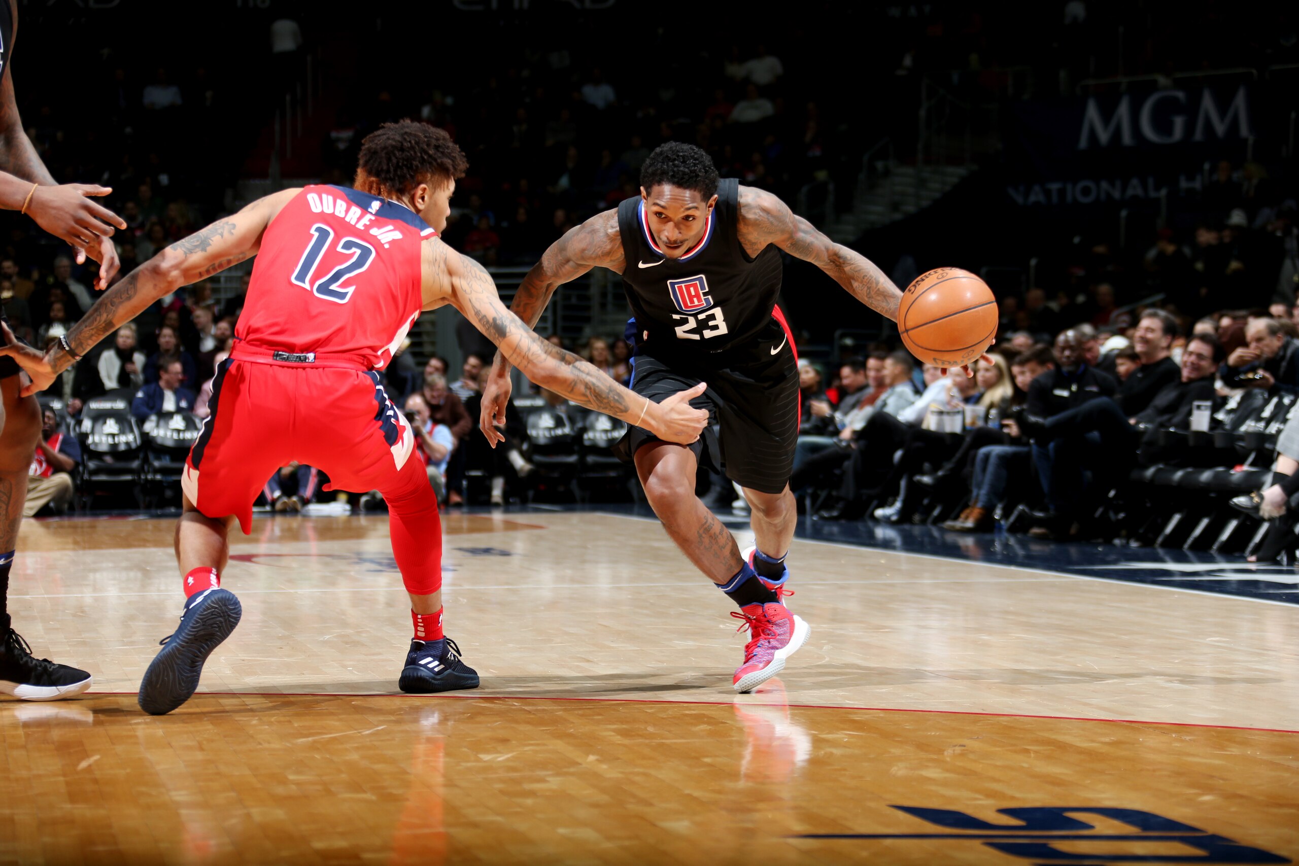 WASHINGTON, DC - DECEMBER 15: Lou Williams #23 of the LA Clippers handles the ball during the game against the Washington Wizards on December 15, 2017 at Capital One Arena in Washington, DC. NOTE TO USER: User expressly acknowledges and agrees that, by do