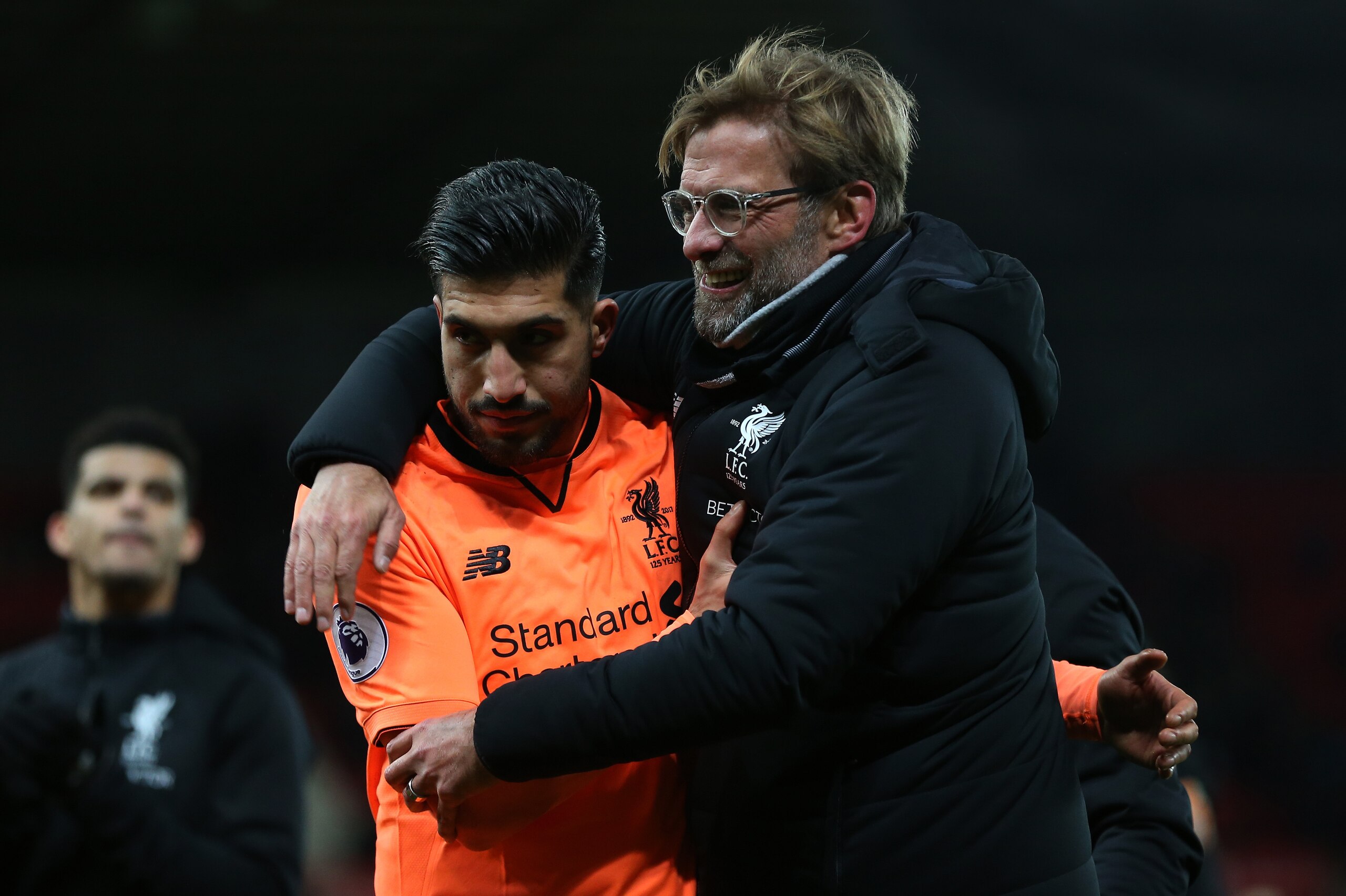 STOKE ON TRENT, ENGLAND - NOVEMBER 29: Jurgen Klopp the head coach / manager of Liverpool embraces Emre Can of Liverpool at full time after the Premier League match between Stoke City and Liverpool at Bet365 Stadium on November 29, 2017 in Stoke on Trent, STOKE ON TRENT, ENGLAND - NOVEMBER 29: Jurgen Klopp the head coach / manager of Liverpool embraces Emre Can of Liverpool at full time after the Premier League match between Stoke City and Liverpool at Bet365 Stadium on November 29, 2017 in Stoke on Trent,